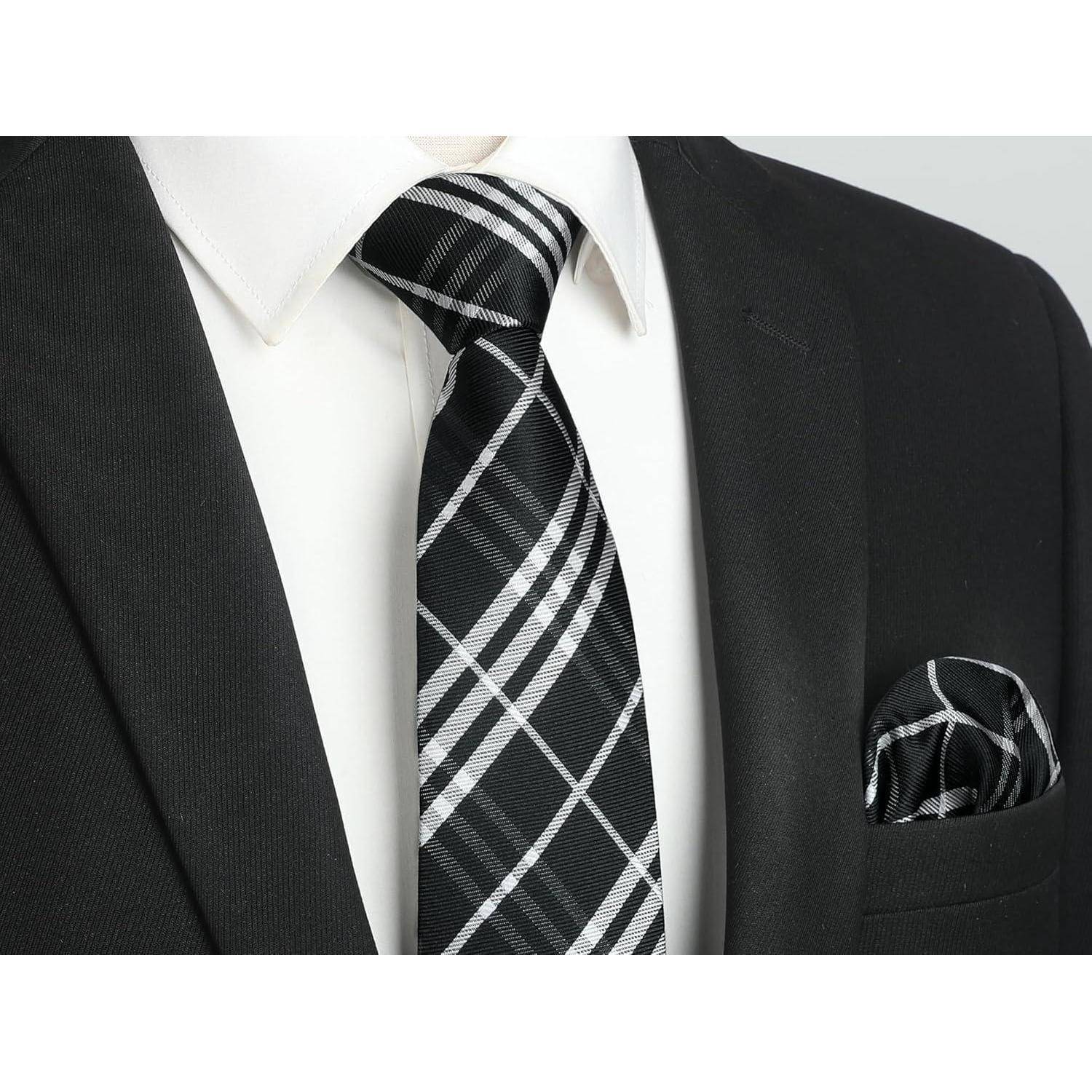 Krawatte Herren Einstecktuch Set Streifen Hochzeit Anzug Schwarz Weiss