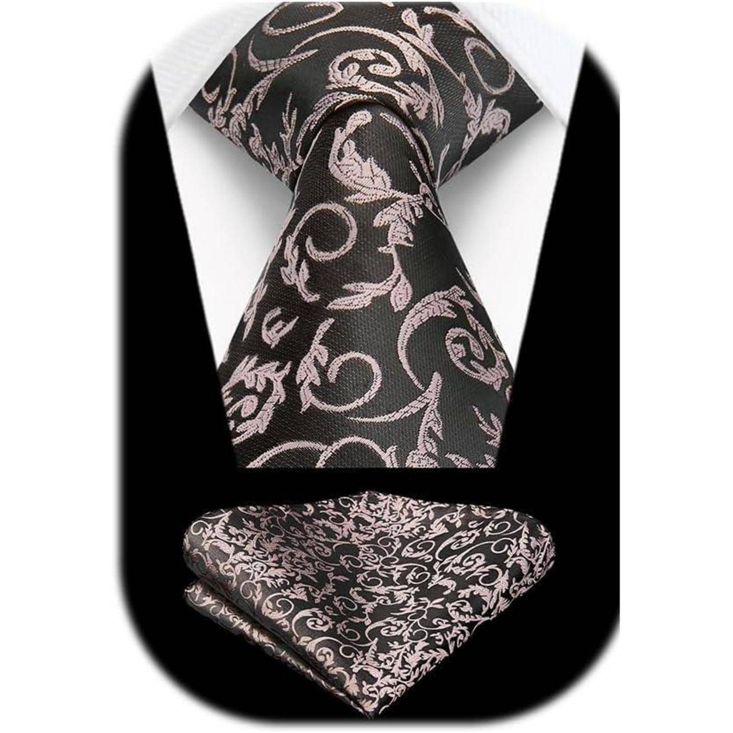 Krawatte Herren Hochzeit Einstecktuch Set Taschentuch grau und rosa