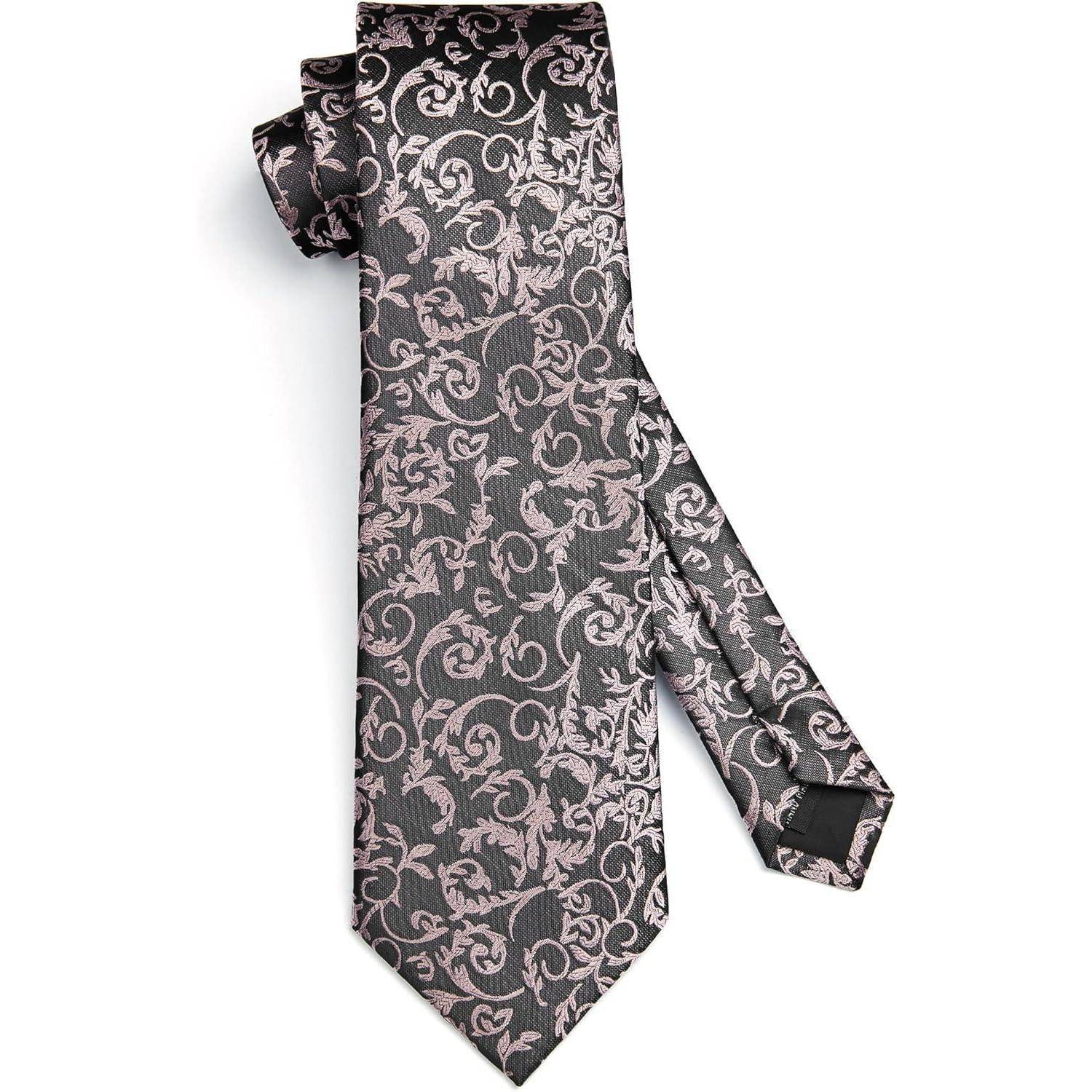 Krawatte Herren Hochzeit Einstecktuch Set Taschentuch grau und rosa