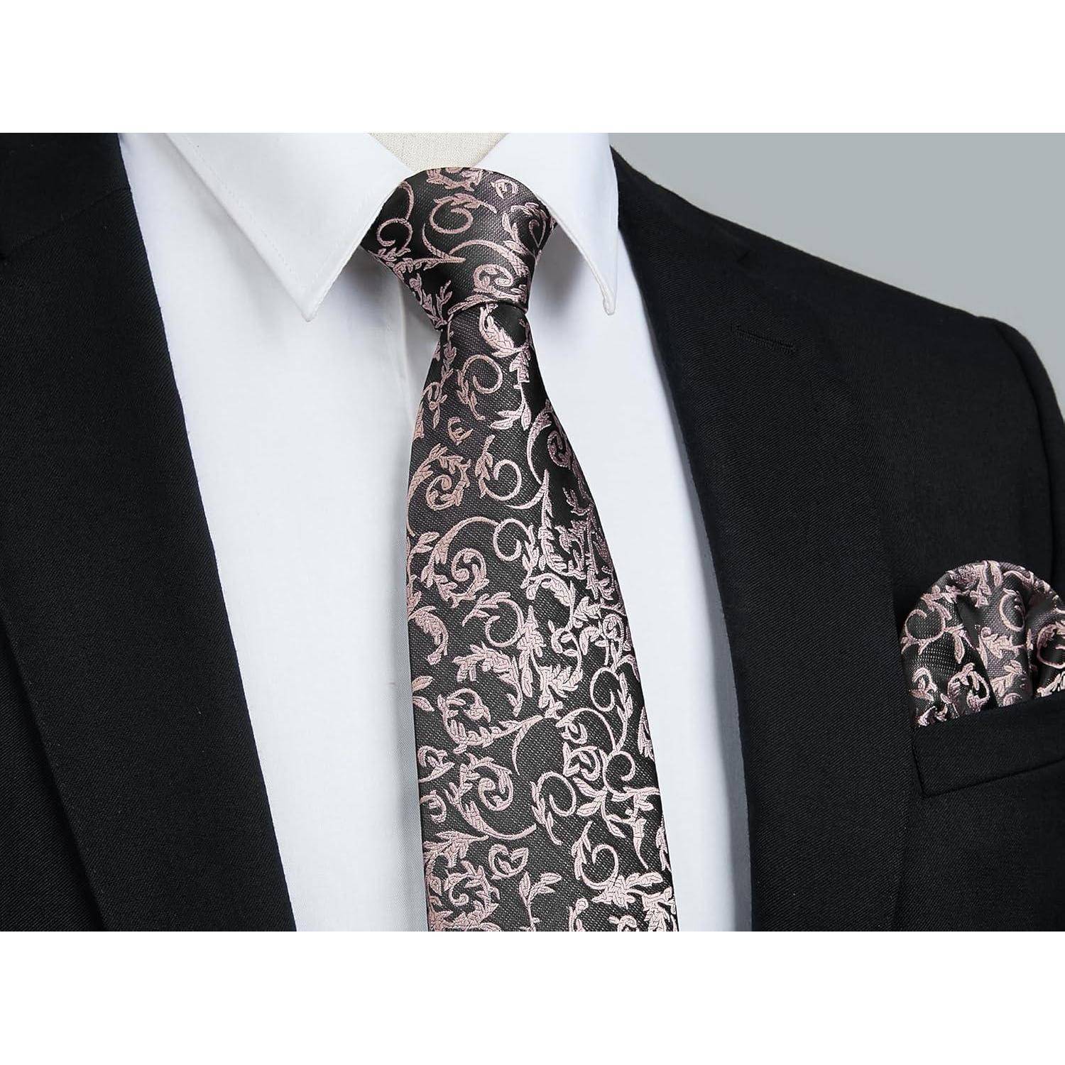 Krawatte Herren Hochzeit Einstecktuch Set Taschentuch grau und rosa