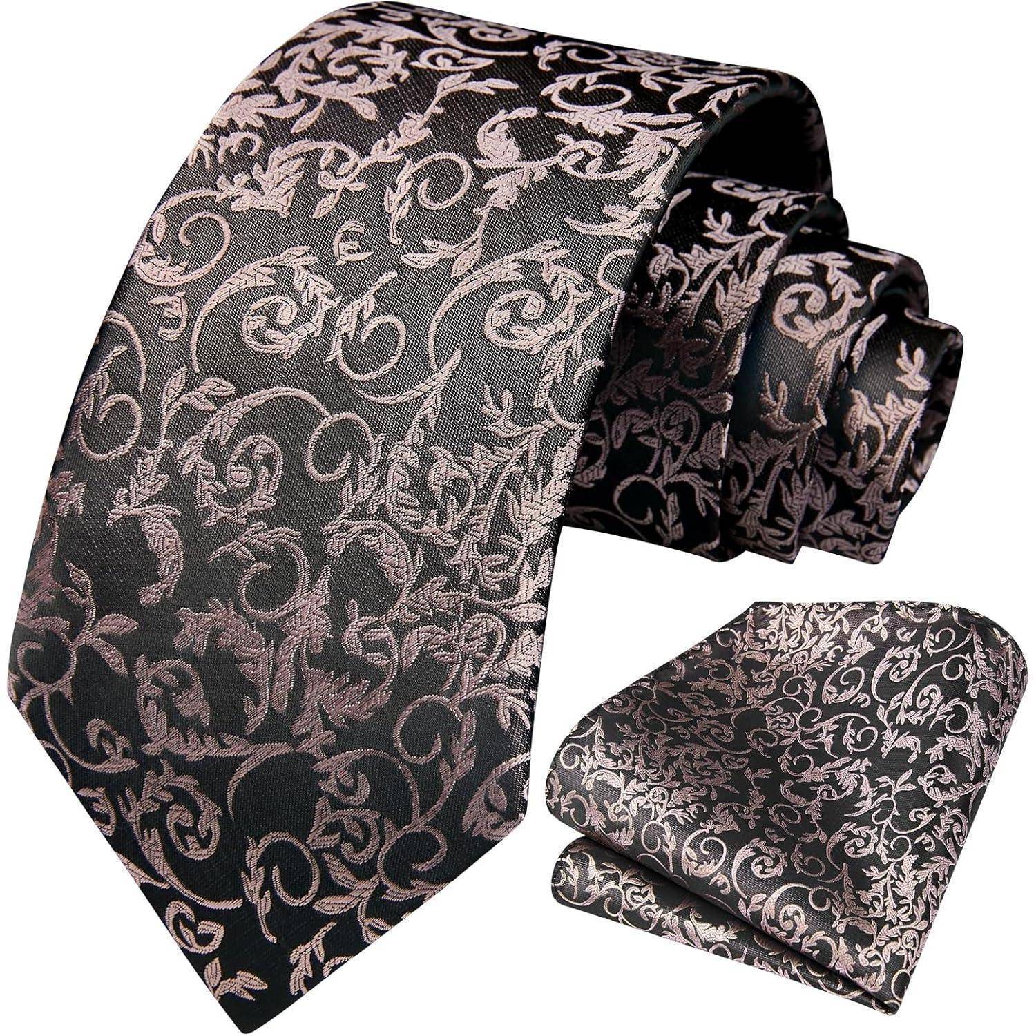 Krawatte Herren Hochzeit Einstecktuch Set Taschentuch grau und rosa