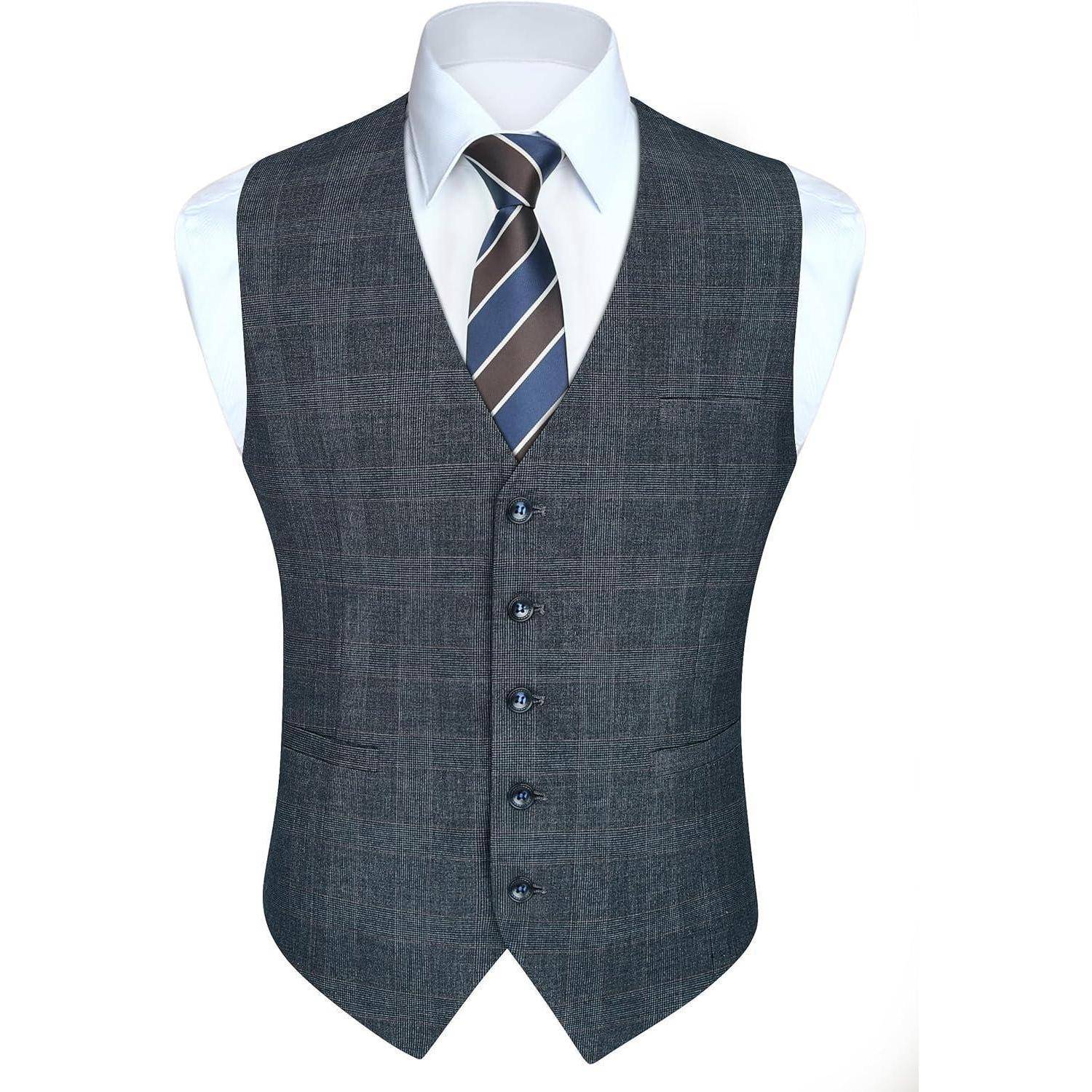 Weste Herren kariert Hahnentritt Baumwolle Hochzeit 3XL Marineblau -2