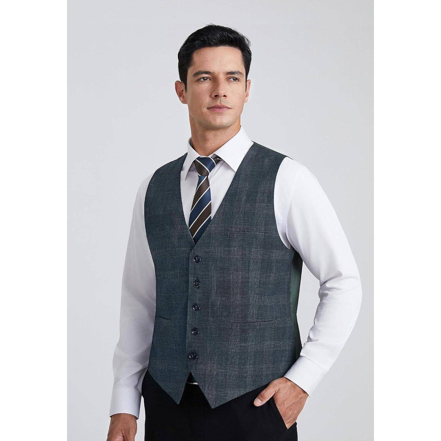 Weste Herren kariert Hahnentritt Baumwolle Hochzeit 3XL Marineblau -2