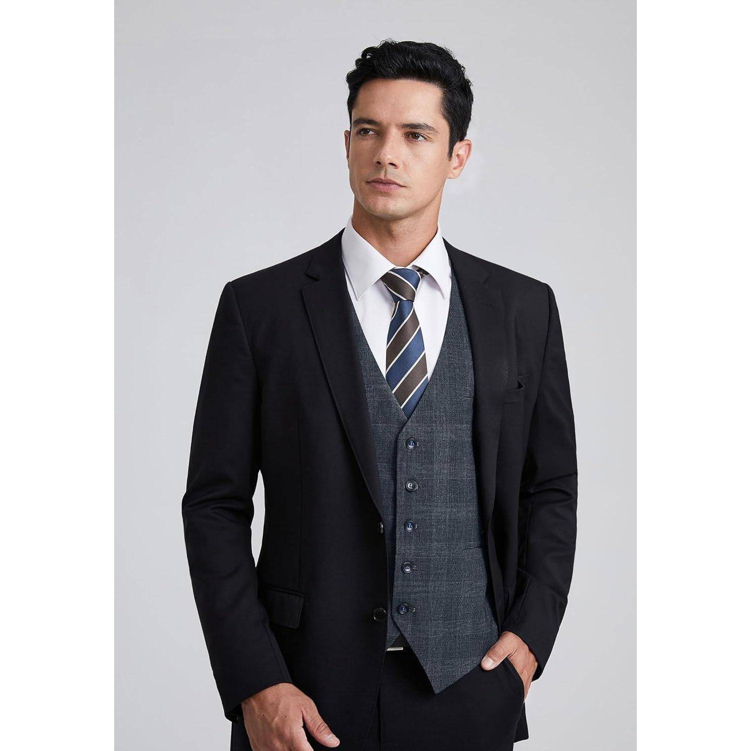 Weste Herren kariert Hahnentritt Baumwolle Hochzeit 3XL Marineblau -2