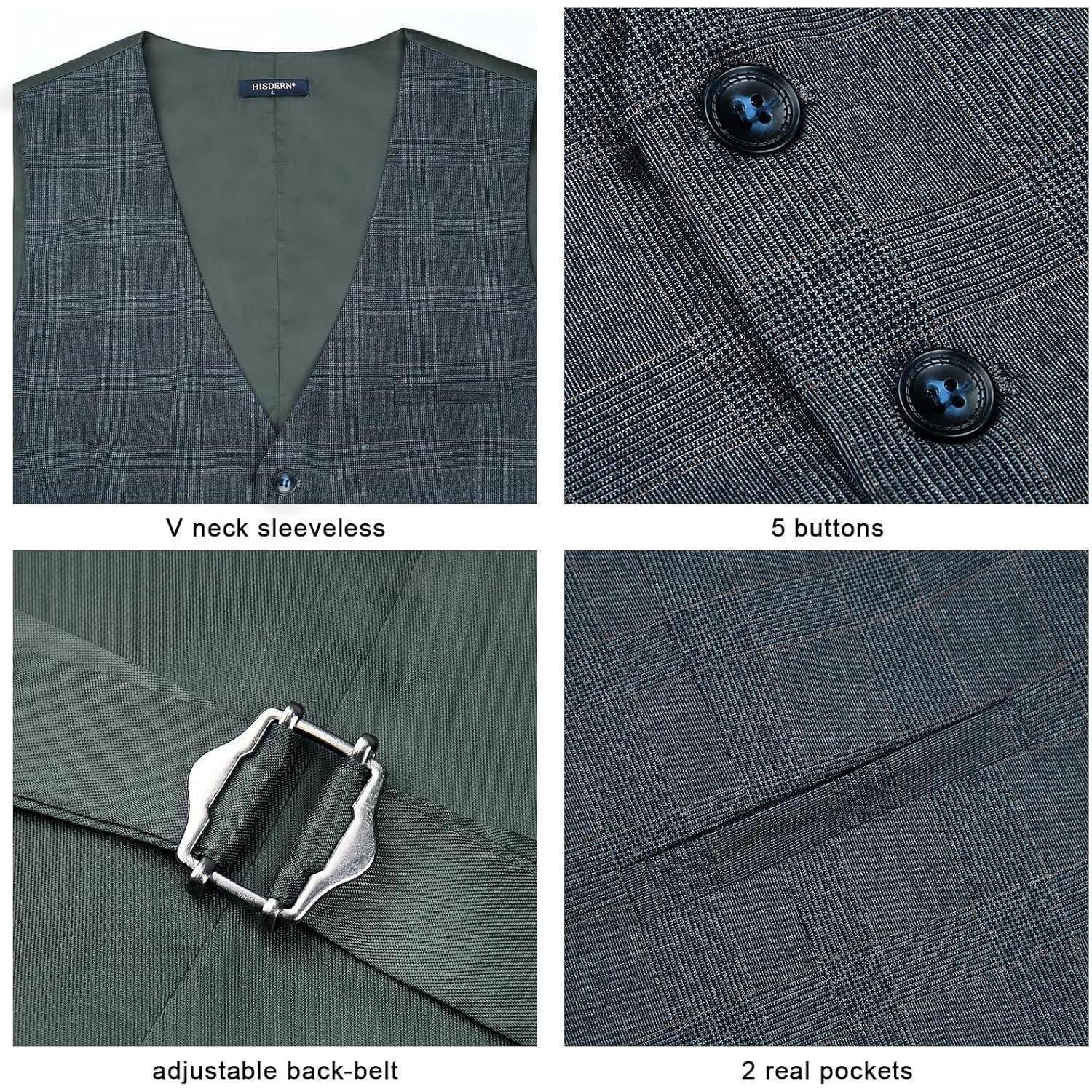 Weste Herren kariert Hahnentritt Baumwolle Hochzeit 3XL Marineblau -2