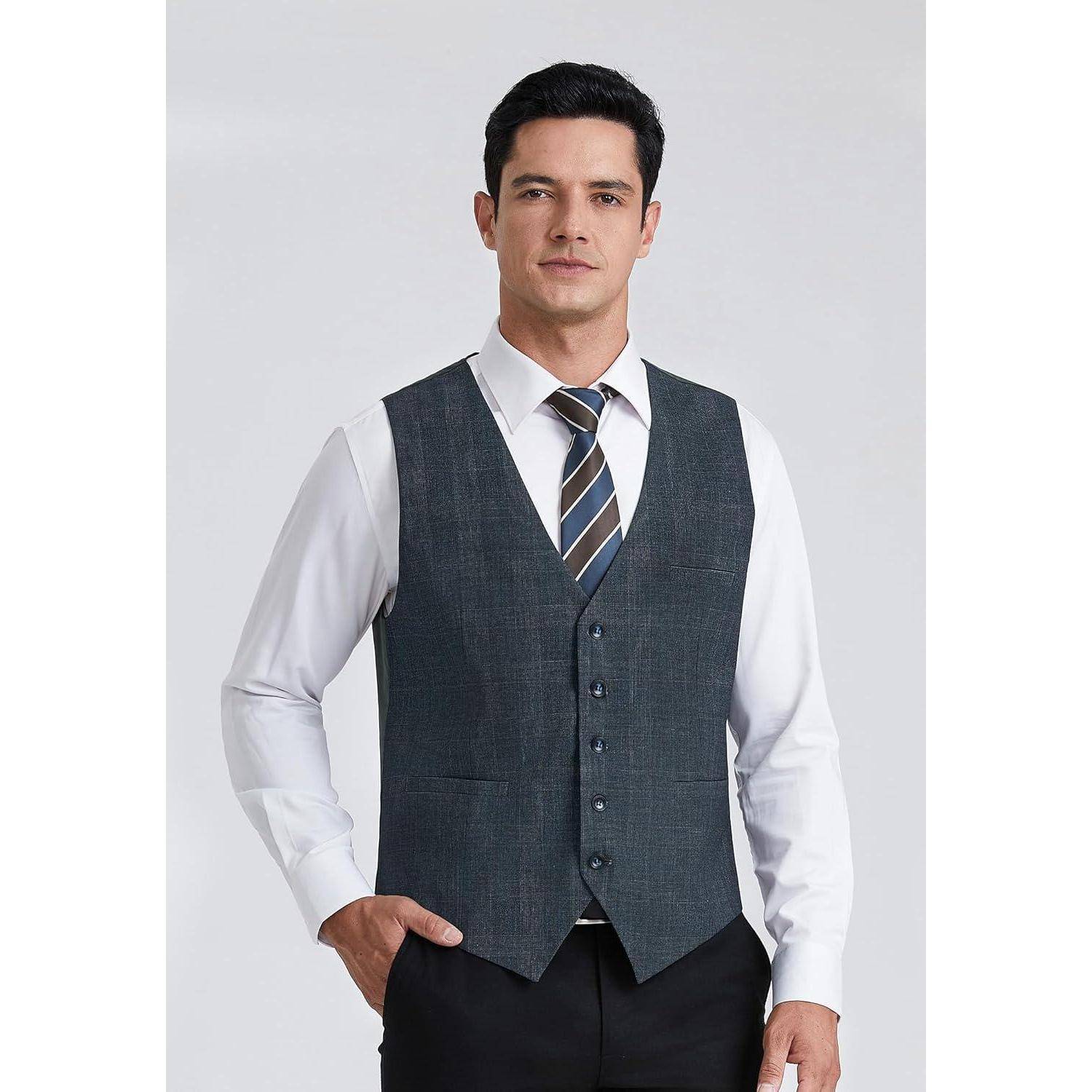 Weste Herren kariert Hahnentritt Baumwolle Hochzeit 3XL Marineblau -2