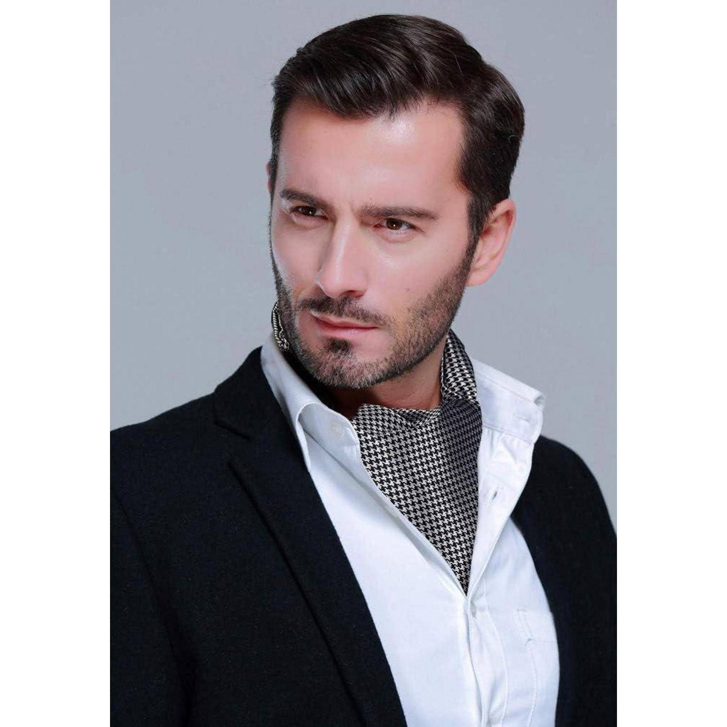 Krawattenschal Herren Ascot Hochzeit Halstuch Business Schwarz-weiss