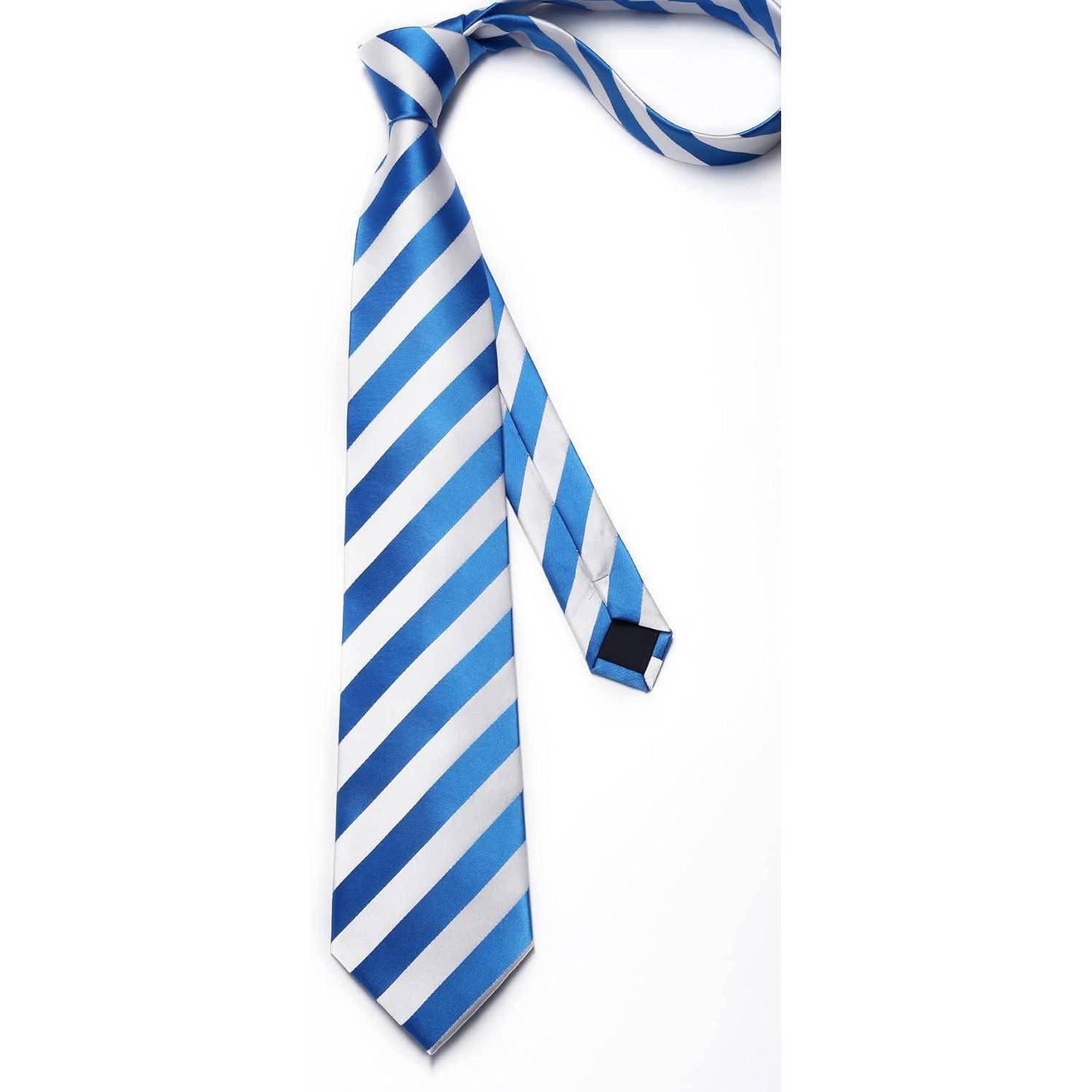 Krawatte Herren Hochzeit Seide Paisley Einstecktuch Z3 Blau Weiß 2