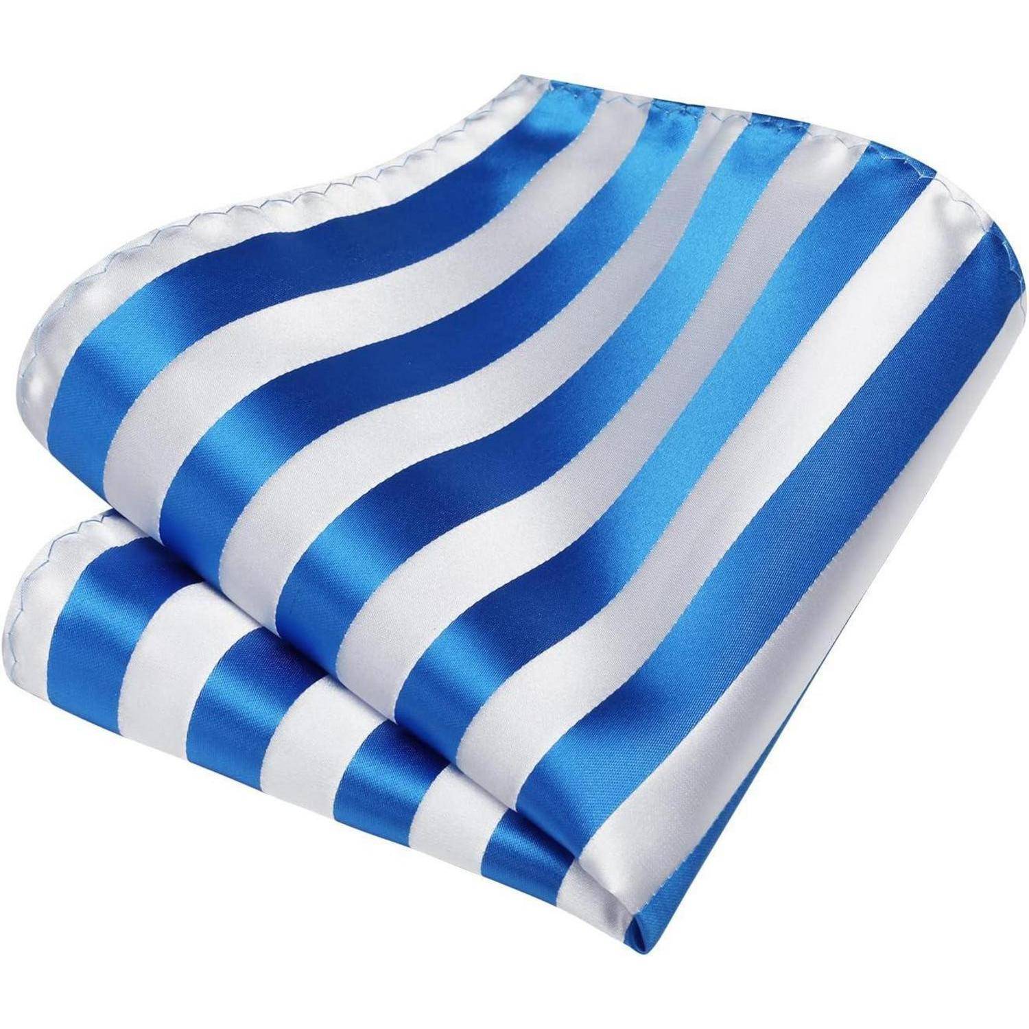 Krawatte Herren Hochzeit Seide Paisley Einstecktuch Z3 Blau Weiß 2
