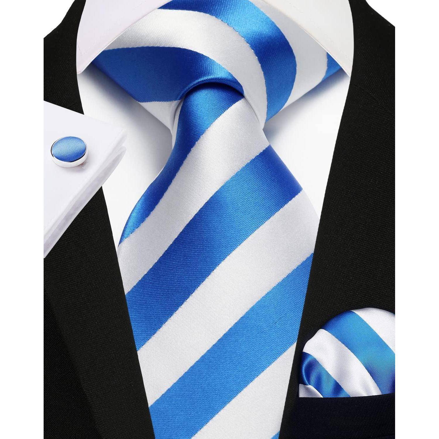 Krawatte Herren Hochzeit Seide Paisley Einstecktuch Z3 Blau Weiß 2