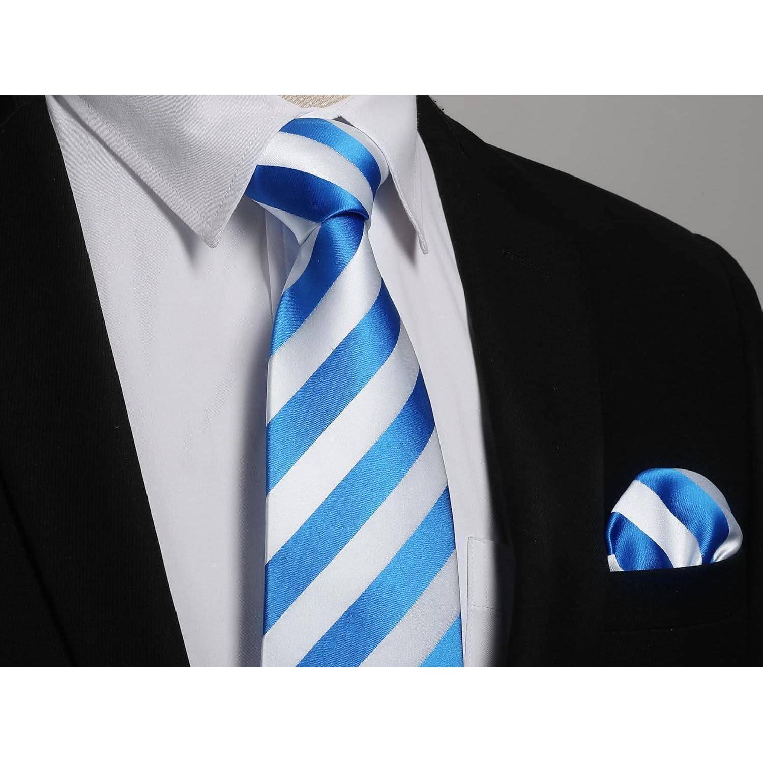 Krawatte Herren Hochzeit Seide Paisley Einstecktuch Z3 Blau Weiß 2