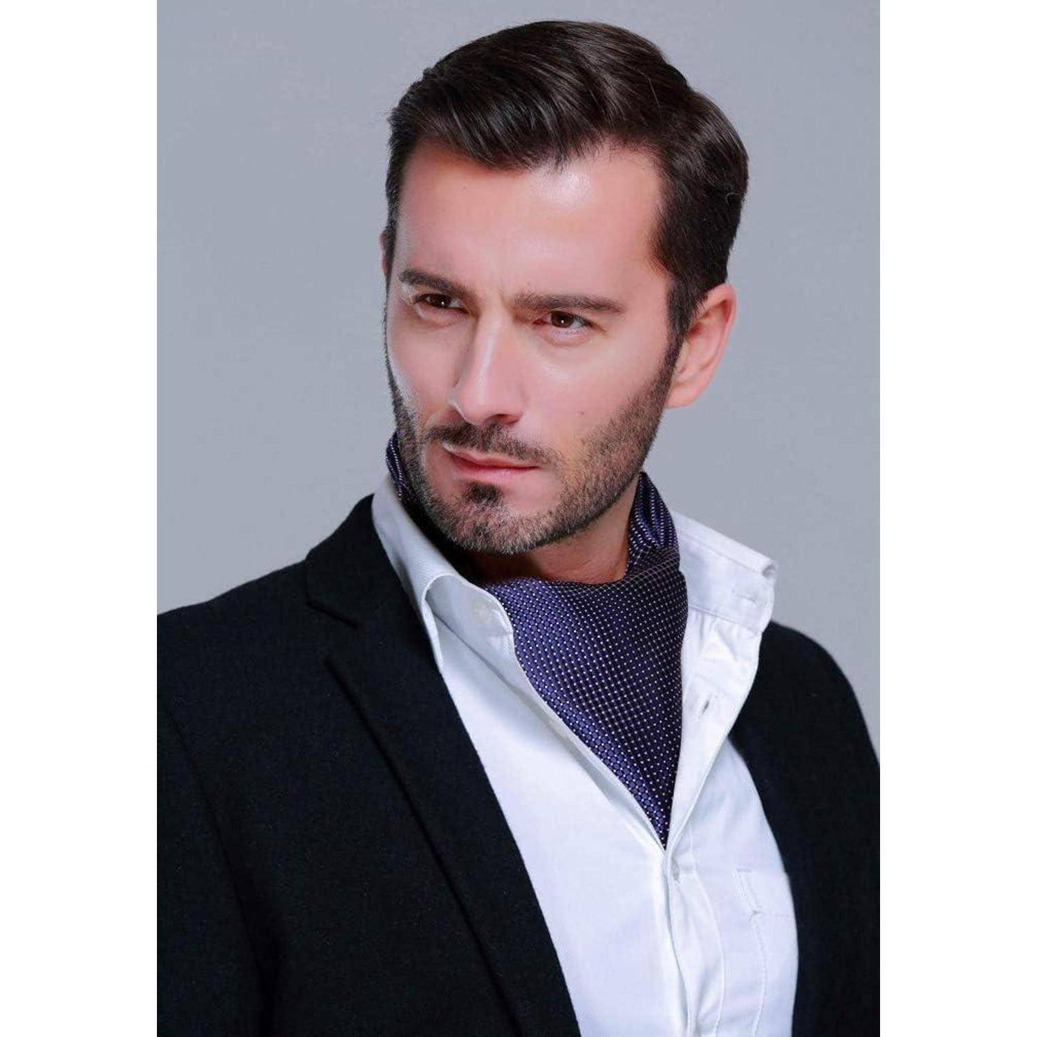 Krawattenschal Herren Ascot Hochzeit Gepunktete Halstuch A4-navy Blau