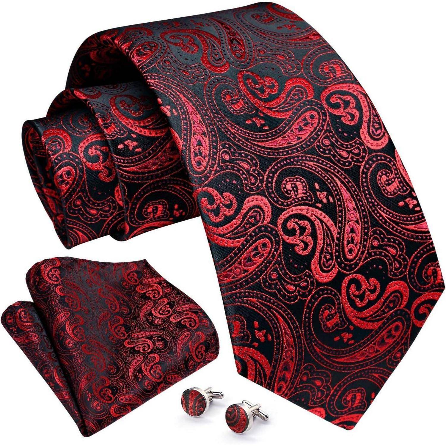 Krawatte Herren Paisley Hochzeit Rot Schwarz Einheitsgröße