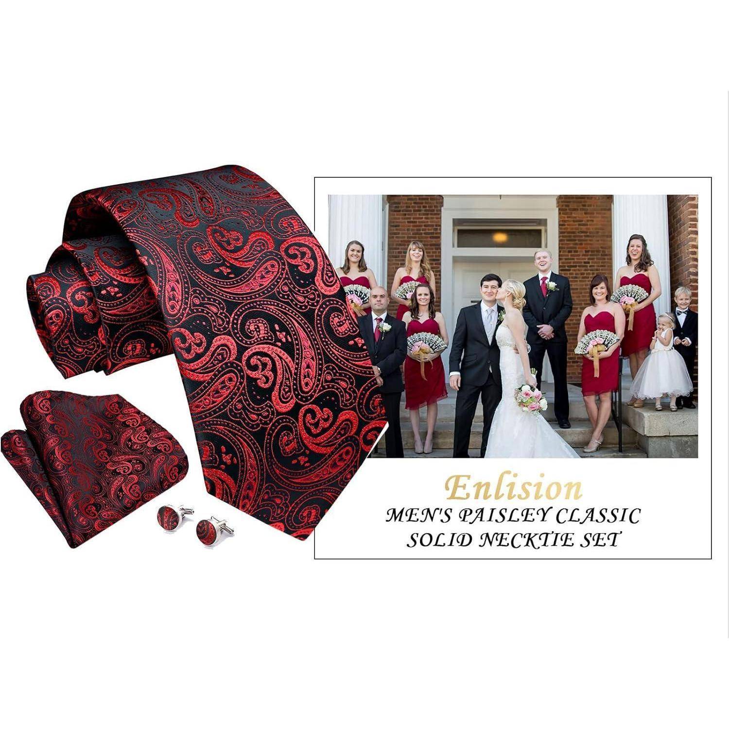 Krawatte Herren Paisley Hochzeit Rot Schwarz Einheitsgröße
