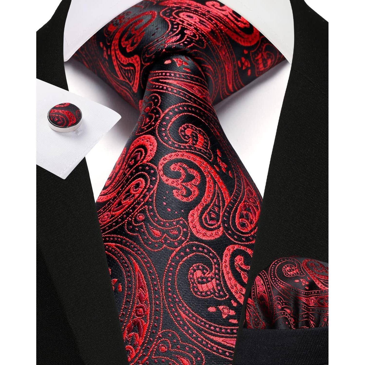 Krawatte Herren Paisley Hochzeit Rot Schwarz Einheitsgröße