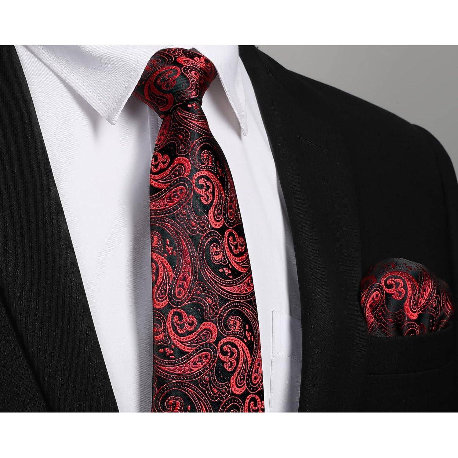 Krawatte Herren Paisley Hochzeit Rot Schwarz Einheitsgröße