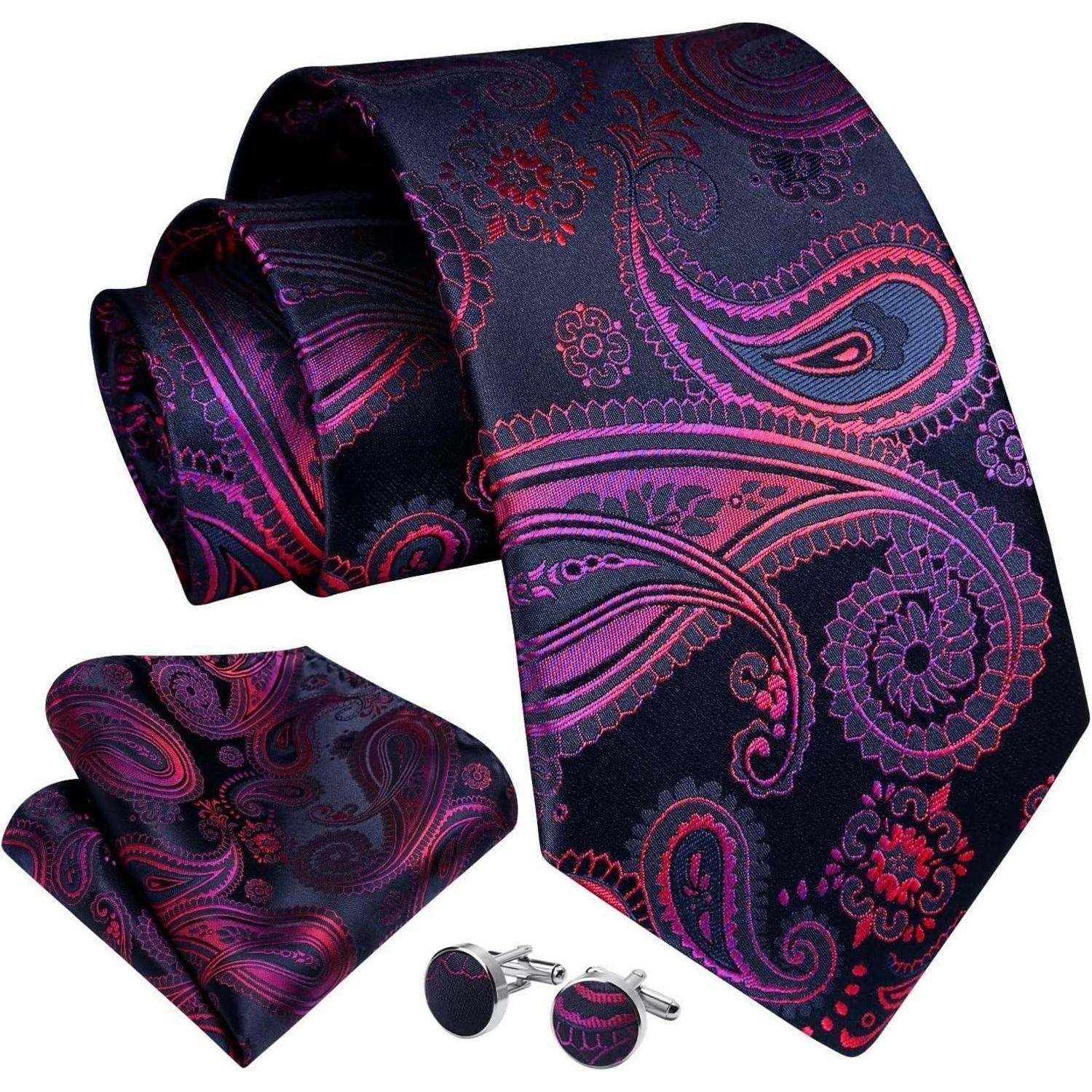 Krawatte Herren Paisley Hochzeit Set Pink Glänzend Einheitsgröße