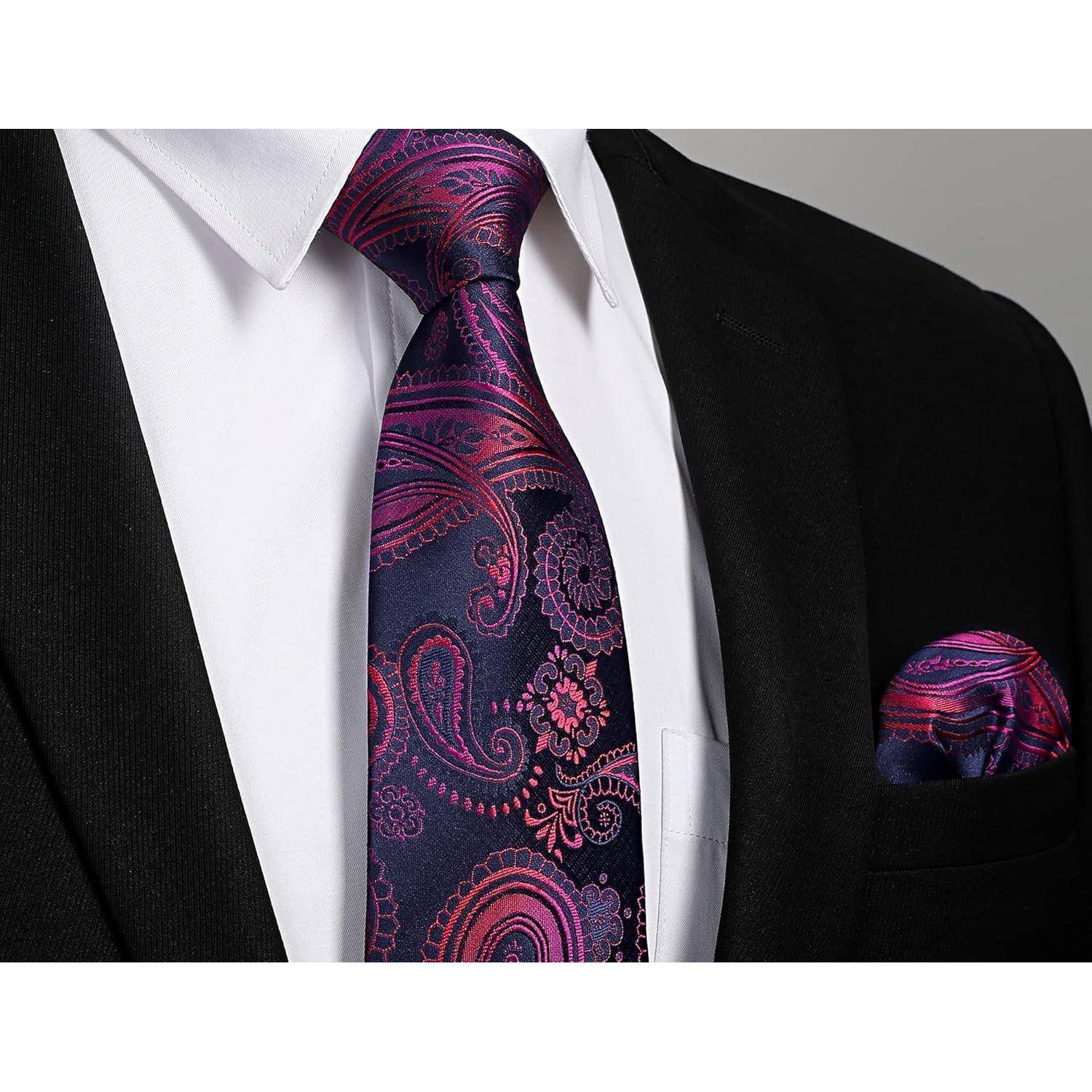 Krawatte Herren Paisley Hochzeit Set Pink Glänzend Einheitsgröße