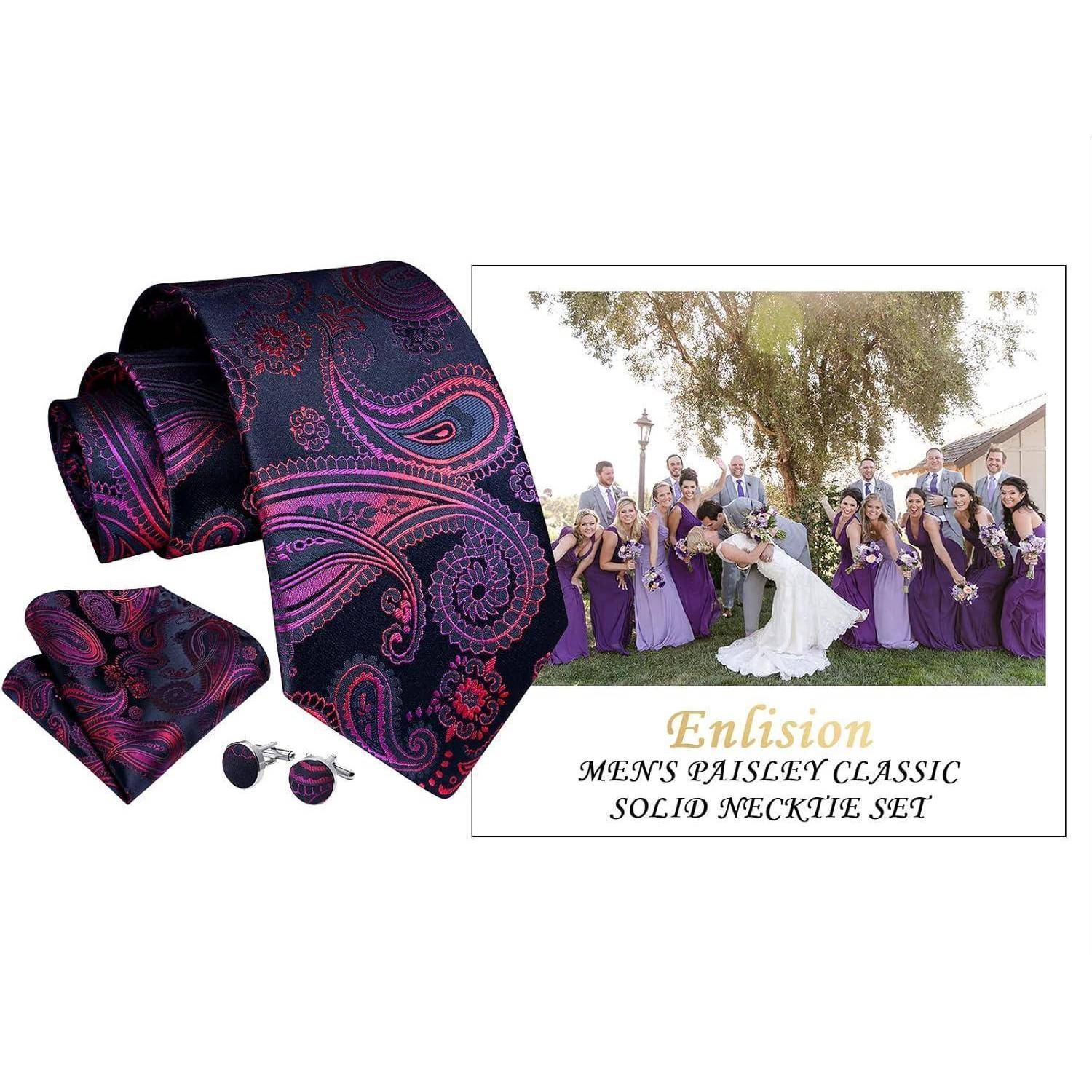 Krawatte Herren Paisley Hochzeit Set Pink Glänzend Einheitsgröße