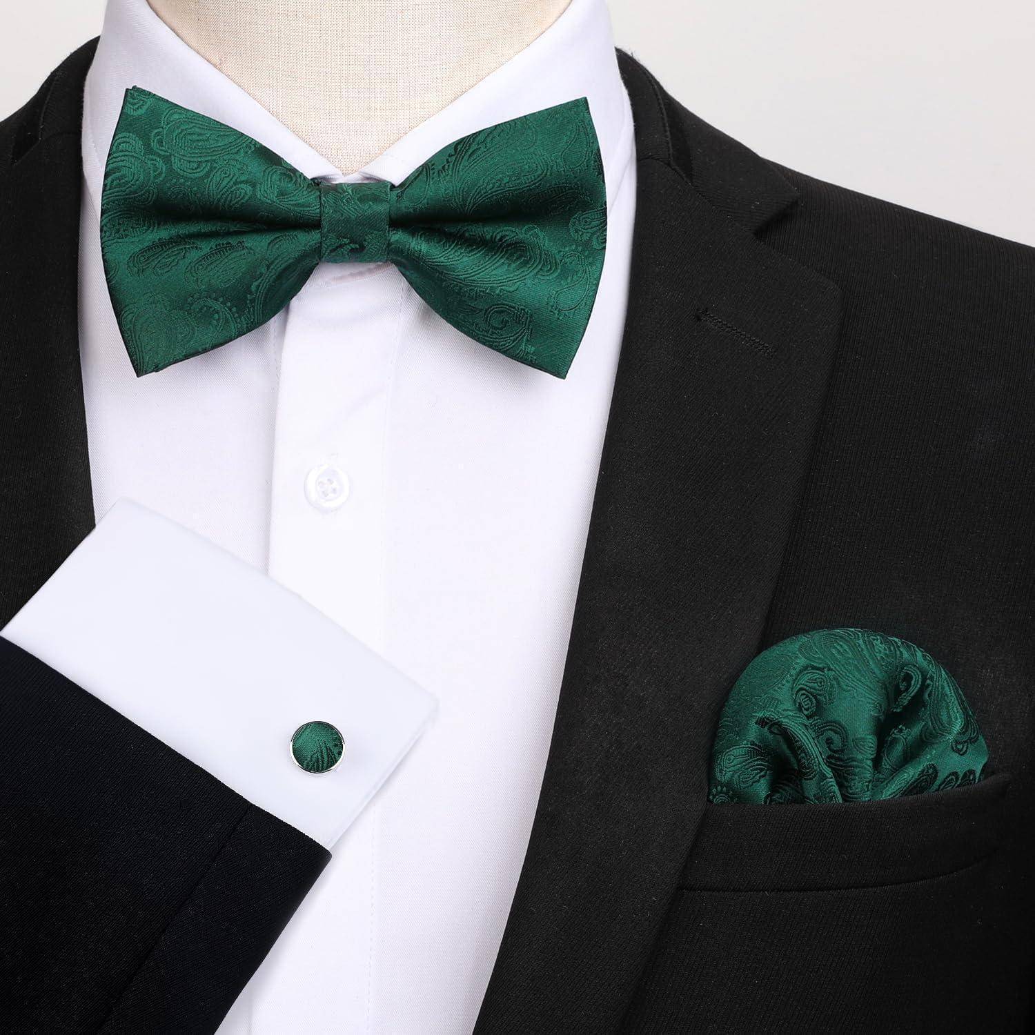 Fliege Herren Paisley Manschettenknöpfe Set Vorgebunden A-grün