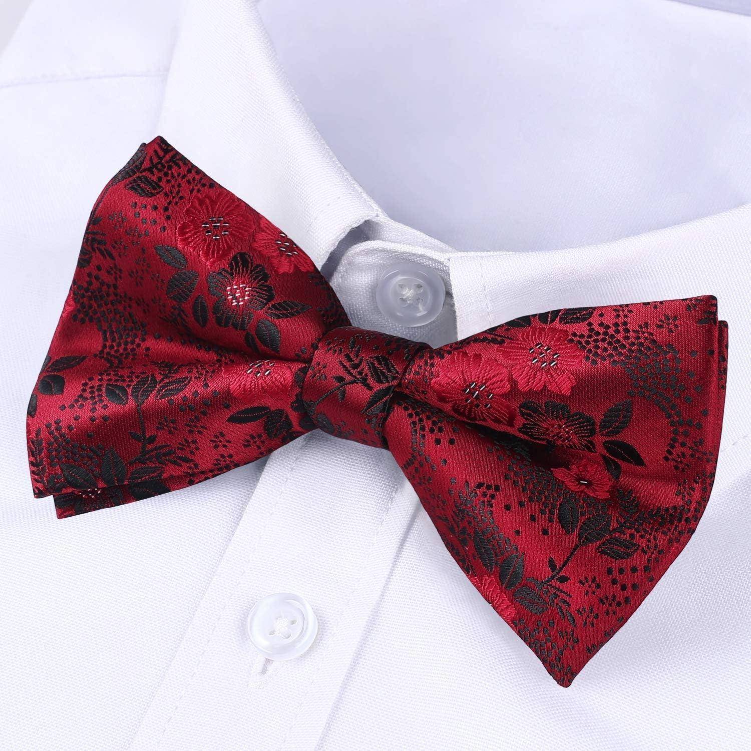 Fliege Herren gebunden verstellbar Paisley Hochzeit Anzug Rot Geblümt