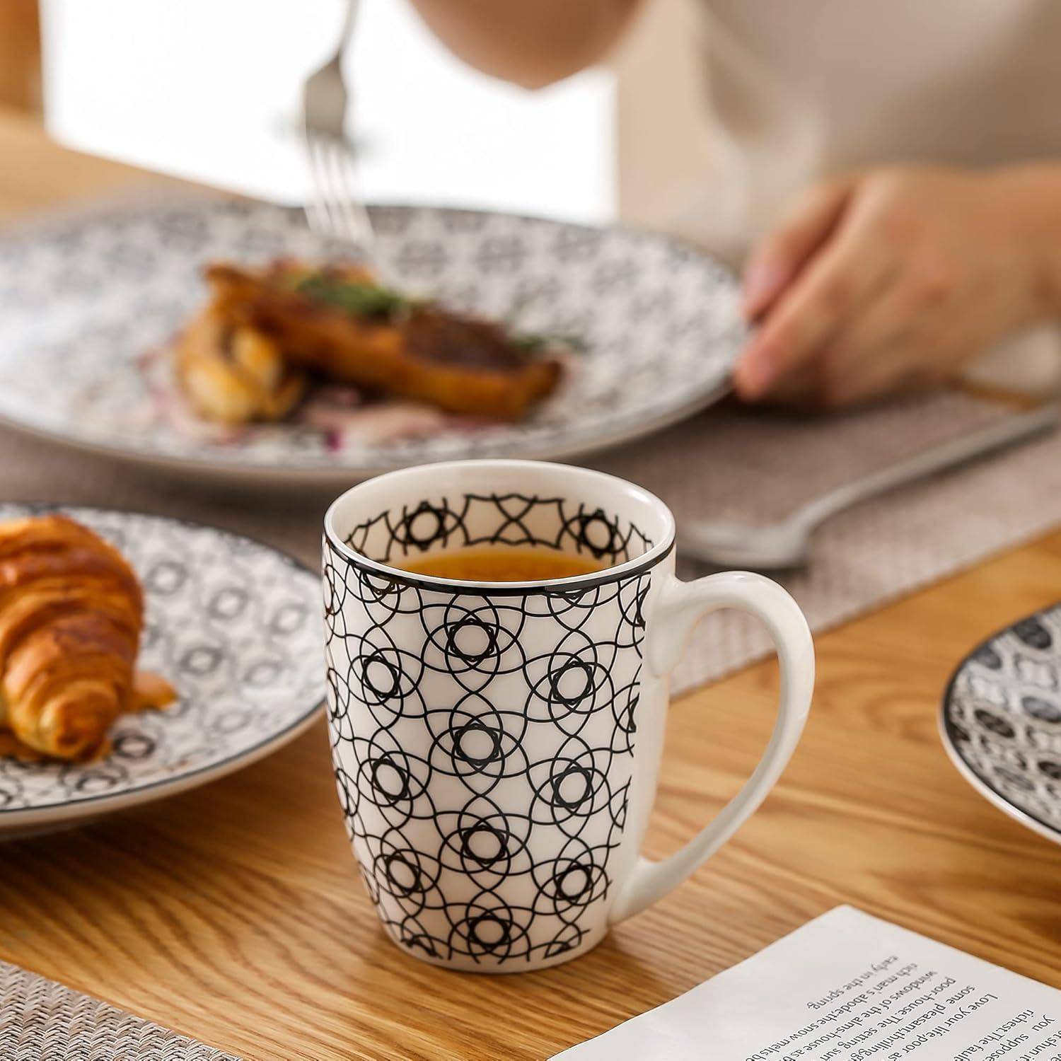 Kombiservice Porzellan 40 TLG 40-teilig Geschirrset Schwarz + Creme