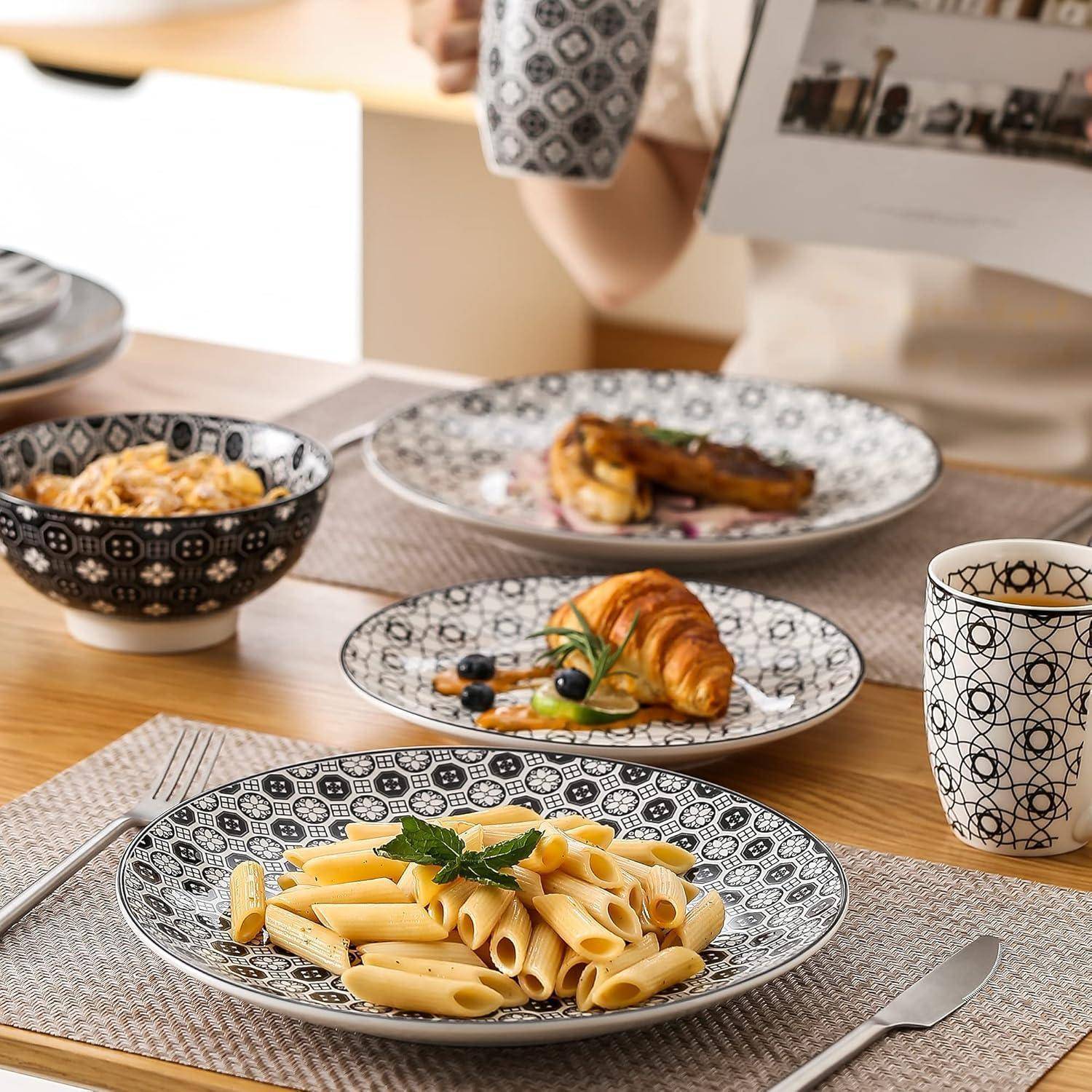 Kombiservice Porzellan 40 TLG 40-teilig Geschirrset Schwarz + Creme