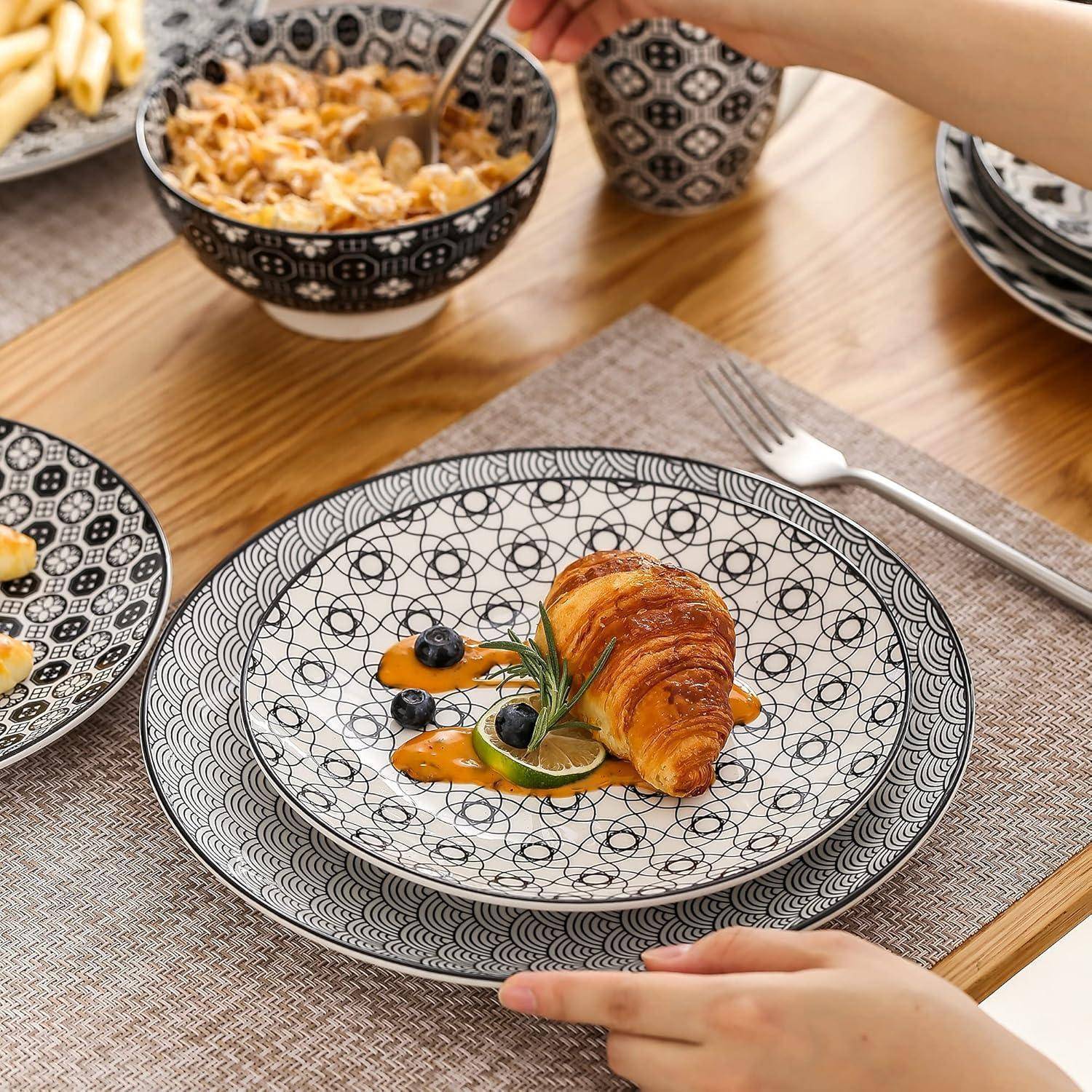 Kombiservice Porzellan 40 TLG 40-teilig Geschirrset Schwarz + Creme