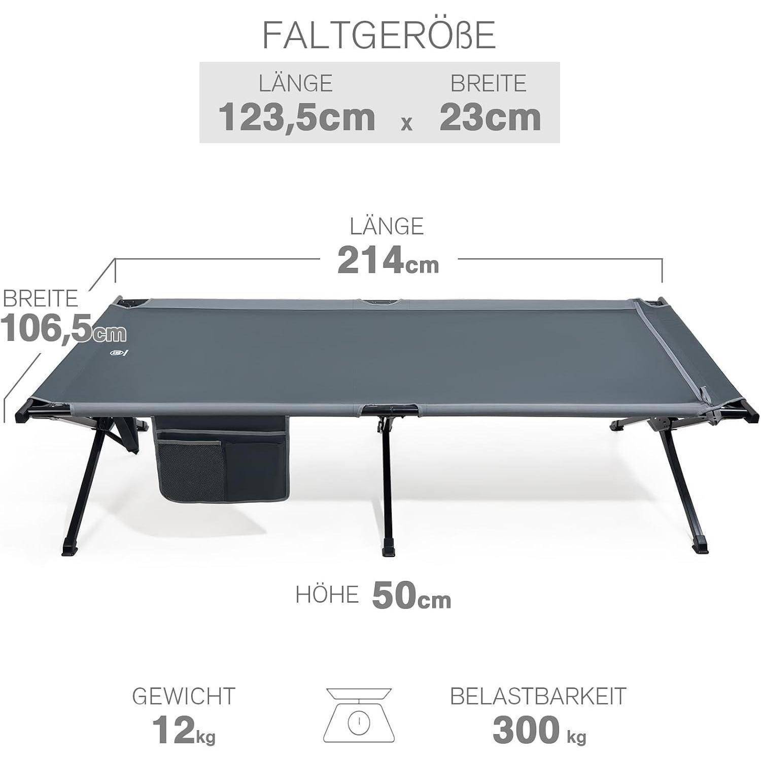 Feldbett Klappbett 214x106cm 300kg XXL Campingbett Grau