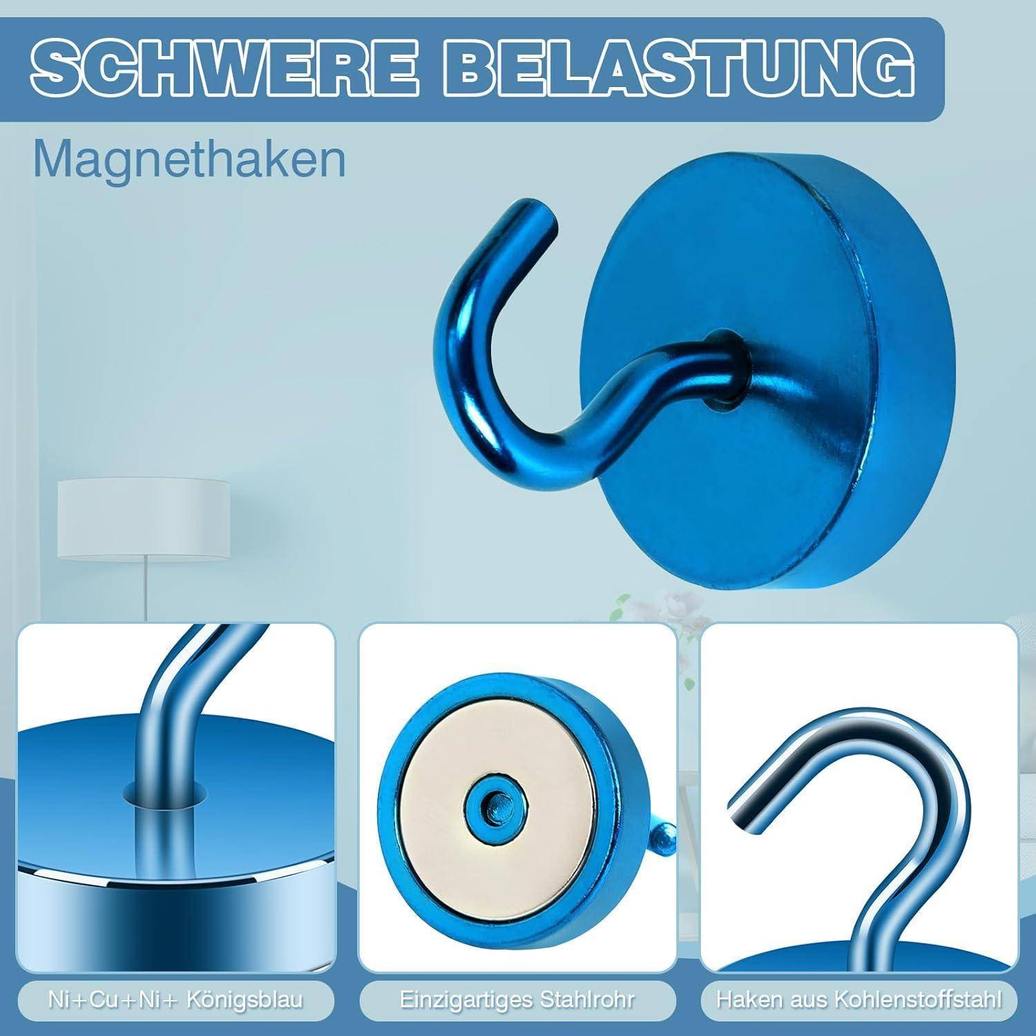 Magnethaken 30kg Neodym Magnete Spind 30kg Magnethaken Königsblau