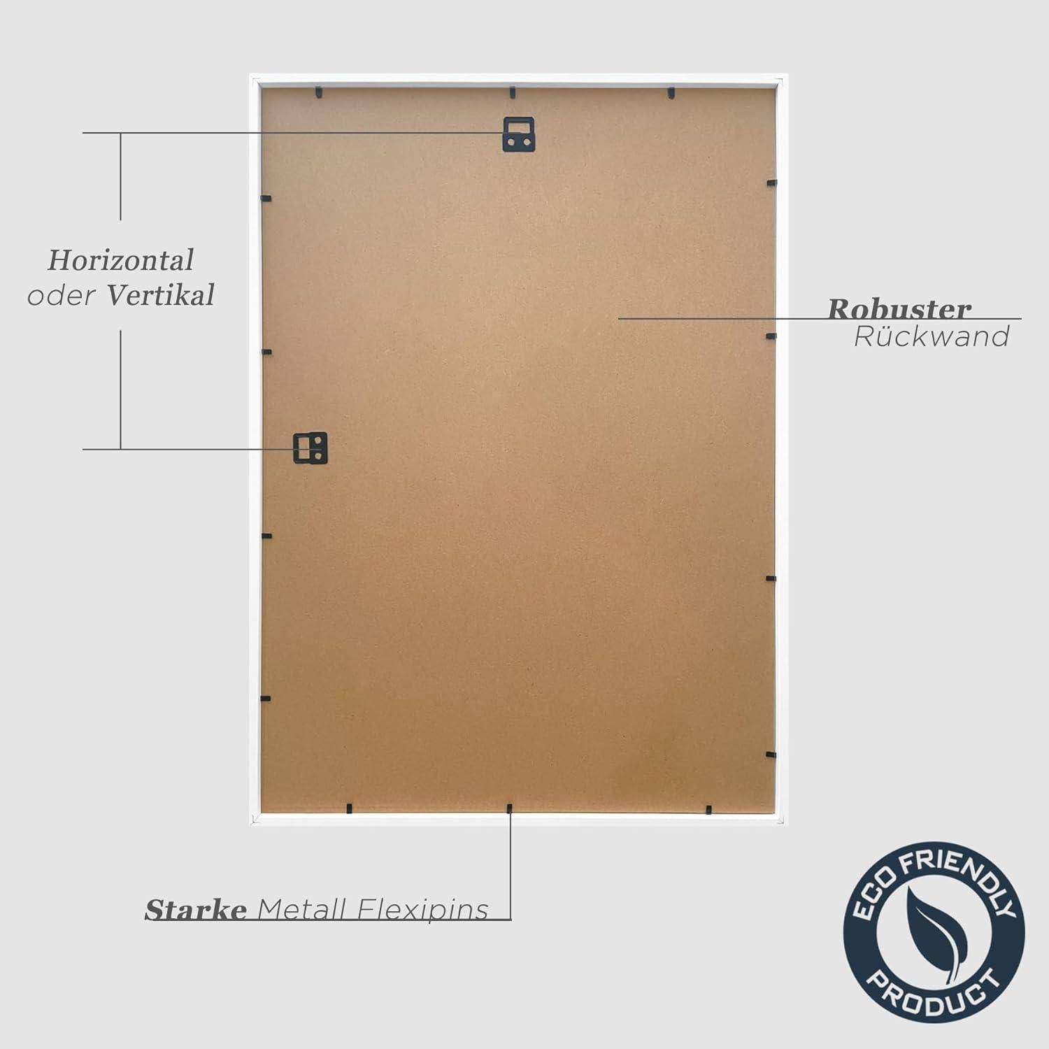 Bilderrahmen A2 Weiß Holz 2er Set Fotorahmen 42x59.4cm MDF Rahmen DIN