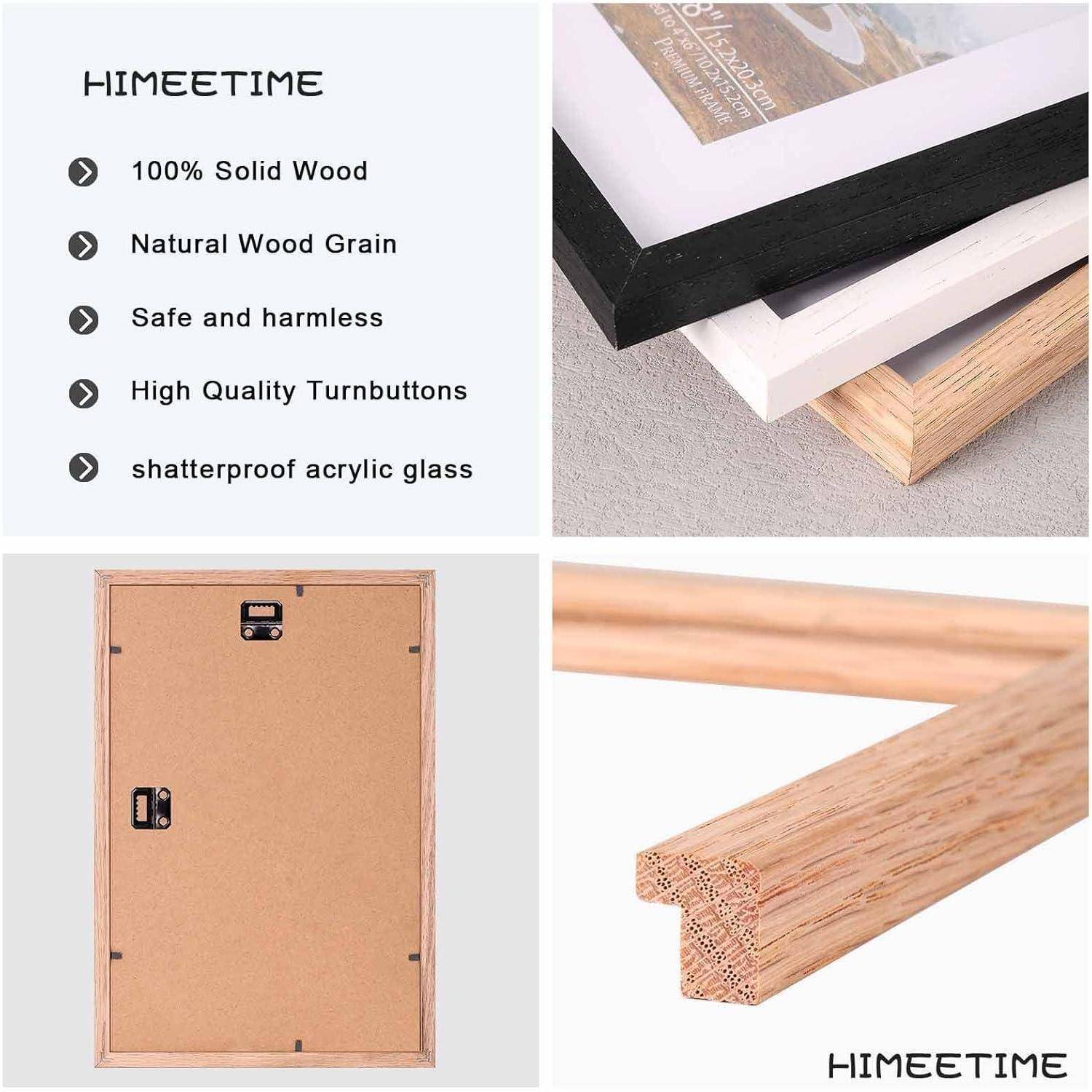 Himeetime' Bilderrahmen aus 100% Massivholz. Eigenschaften: natürliche Holzmaserung, sichere Drehverschlüsse, splitterfreies Acrylglas.