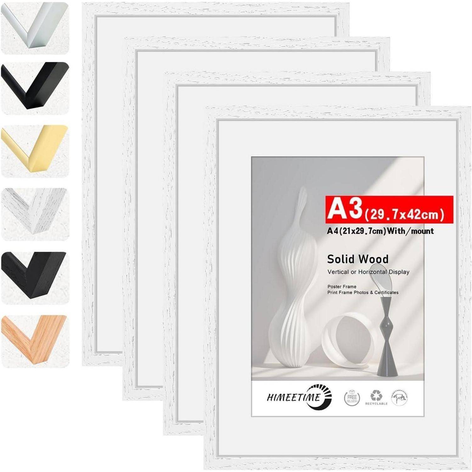 Bilderrahmen DIN A3 30x42cm 4er Set Holz | Weiß A3(29,7x42cm) 4x