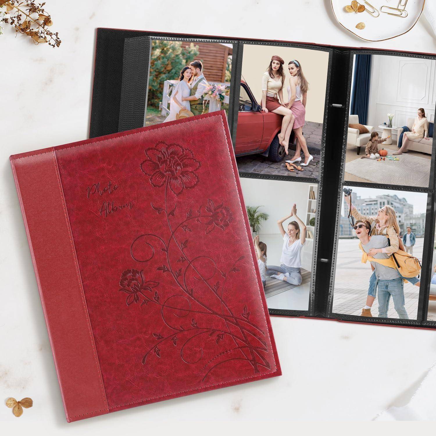 Fotoalbum 10x15 Slip in Leder Cover Hochzeit Familie 400 Fotos Rot