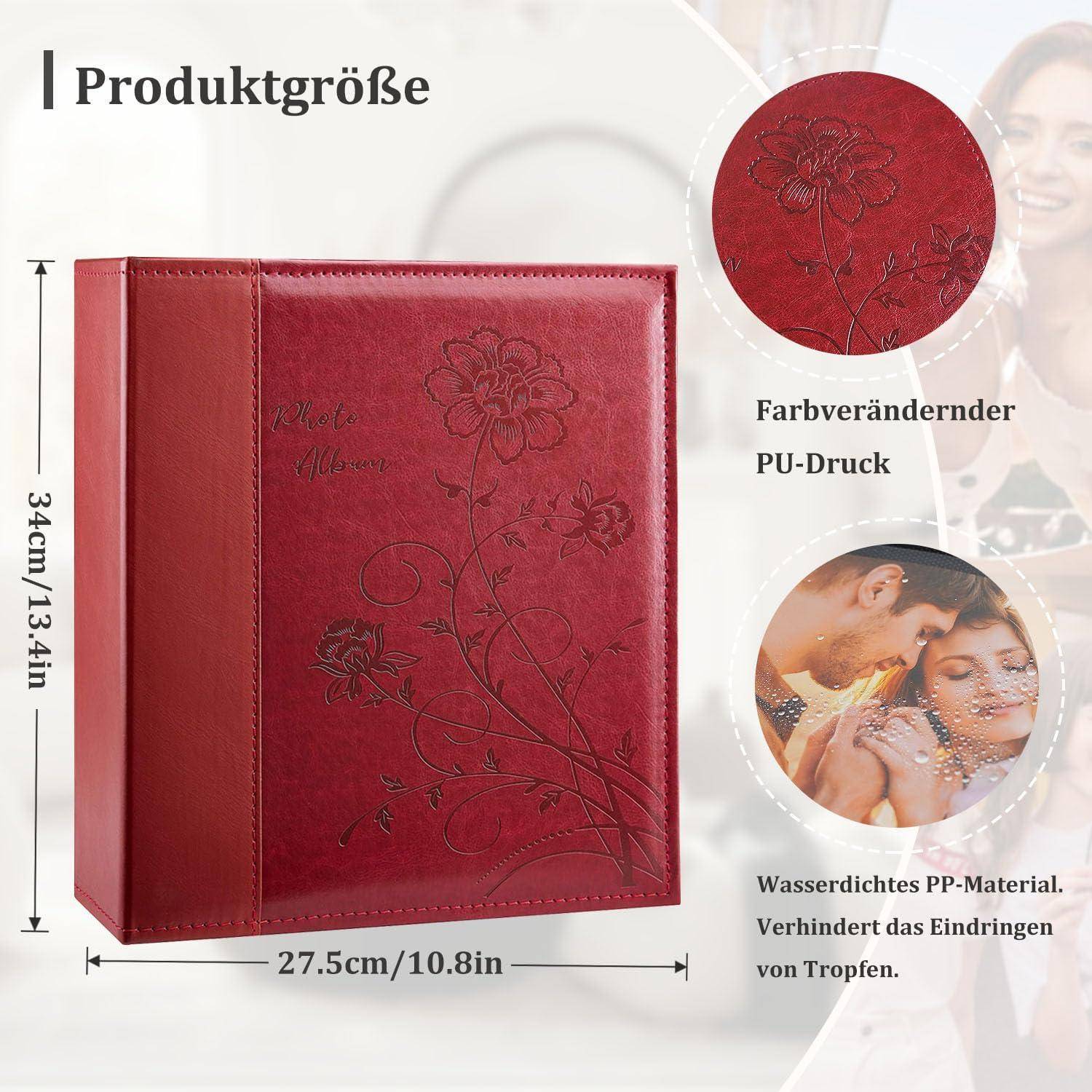 Fotoalbum 10x15 Slip in Leder Cover Hochzeit Familie 400 Fotos Rot