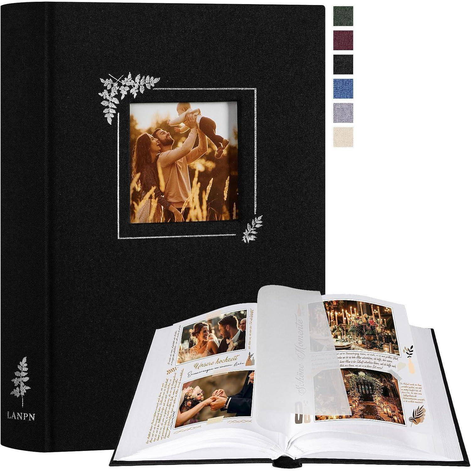Fotoalbum Leinen Fensterdesign Trennblätter 19x27cm 60 Seiten Schwarz