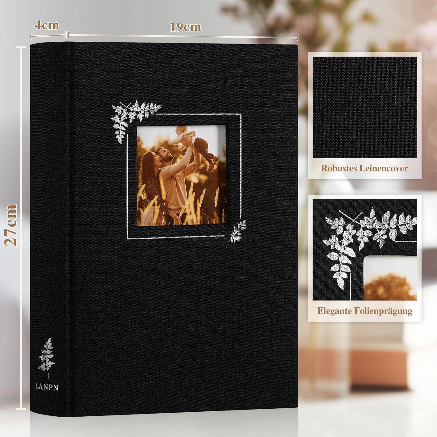 Fotoalbum Leinen Fensterdesign Trennblätter 19x27cm 60 Seiten Schwarz