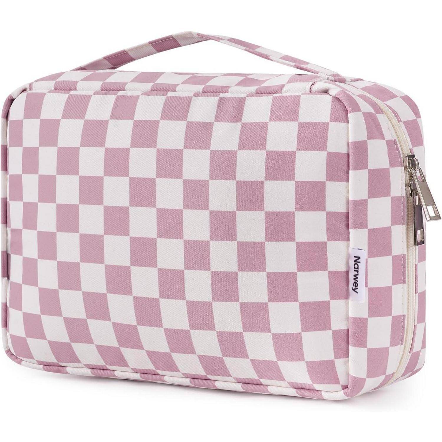 Kulturtasche Groß Damen Aufhängen Z-altrosa Schachbrettmuster
