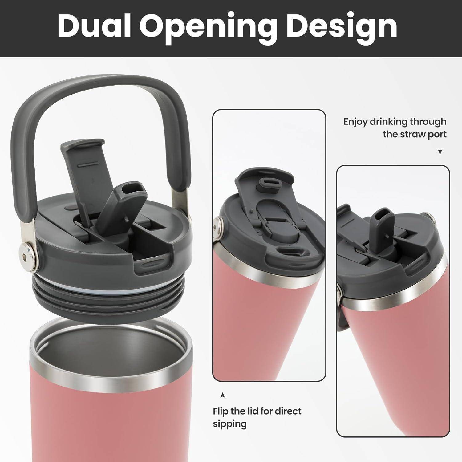 Trinkflasche Edelstahl Strohhalm Henkel Auslaufsicher 1000 ml Rosa