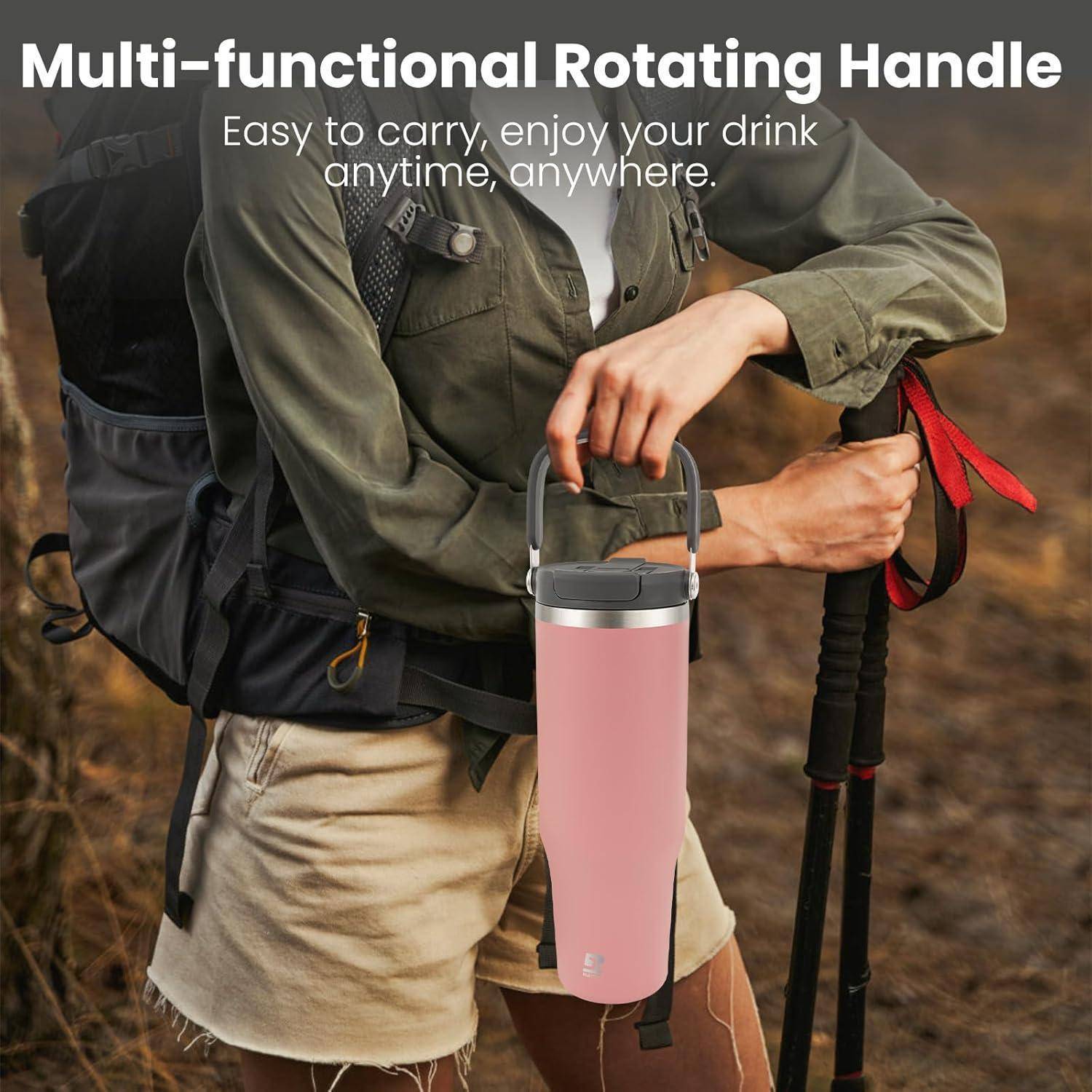 Trinkflasche Edelstahl Strohhalm Henkel Auslaufsicher 1000 ml Rosa