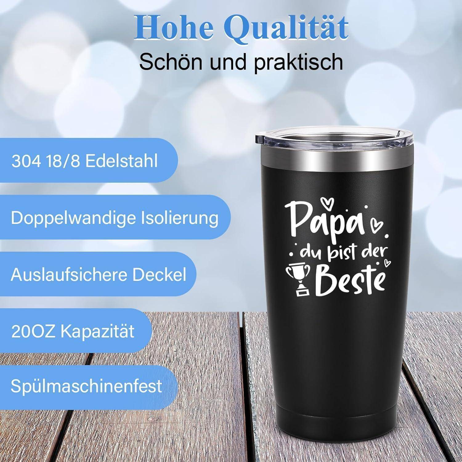 Thermobecher 600ml Strohhalm 20oz (600ml) Papa, du Bist der Beste