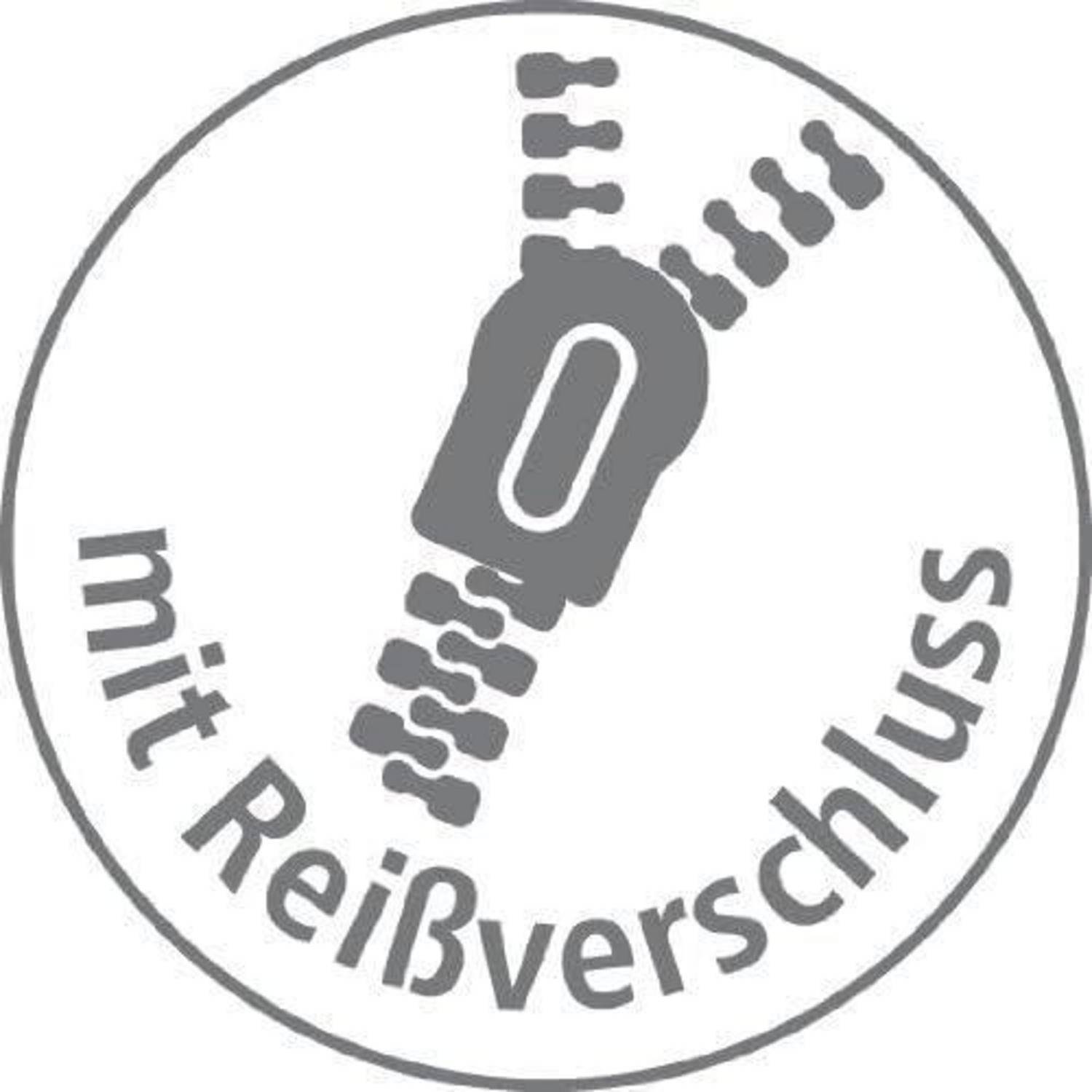 Ein Reißverschluss-Symbol mit dem Text 'mit Reißverschluss', was bedeutet, dass der Artikel einen Reißverschluss hat.