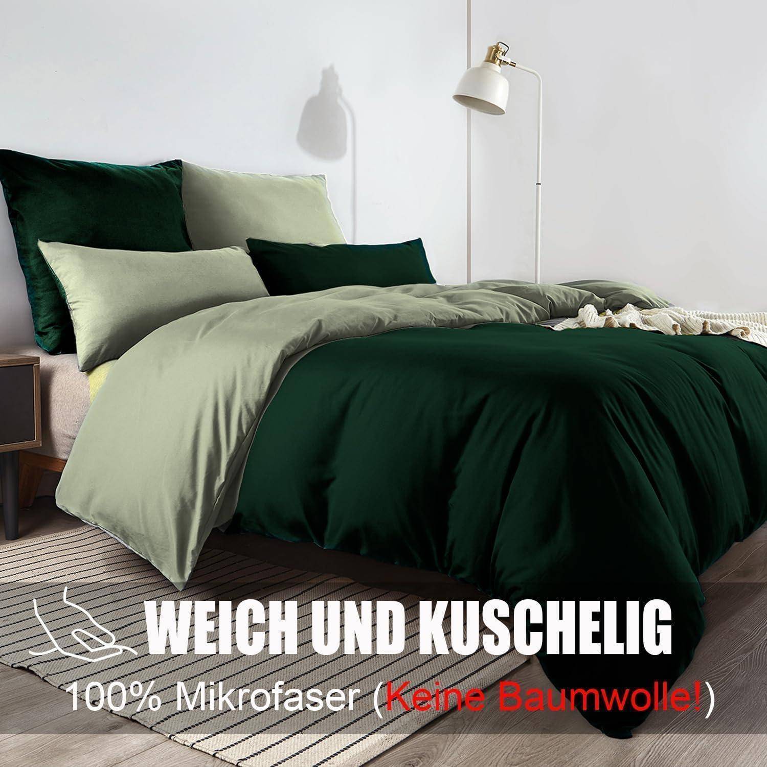 Bettwäsche 4 tlg. 135 x 200 cm 03 - Dunkelgrün Salbeigrün