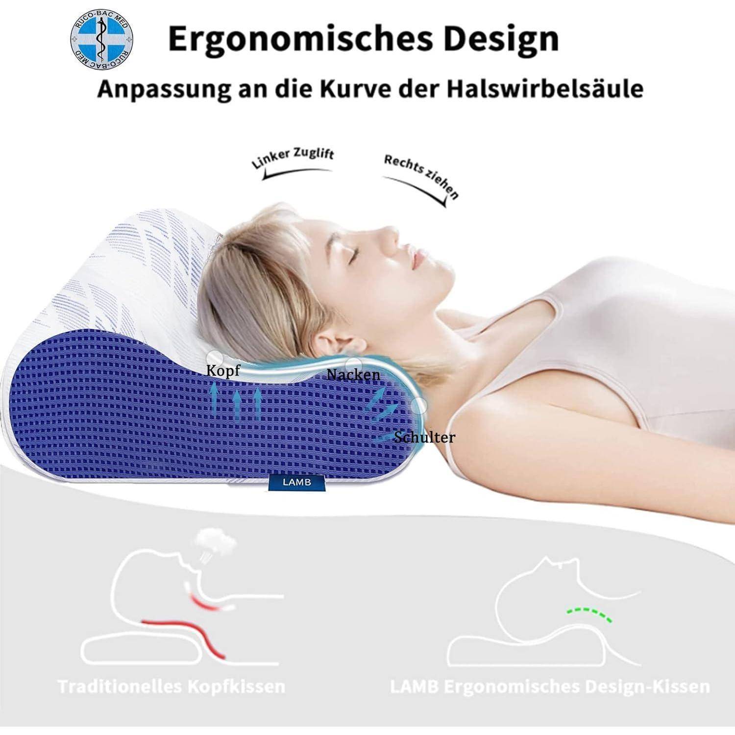 Nackenkissen Memory Foam Ergonomisch Waschbar 60x36x12 10cm Blau 1