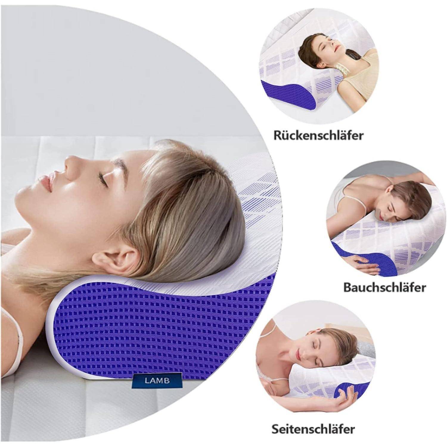 Nackenkissen Memory Foam Ergonomisch Waschbar 60x36x12 10cm Blau 1