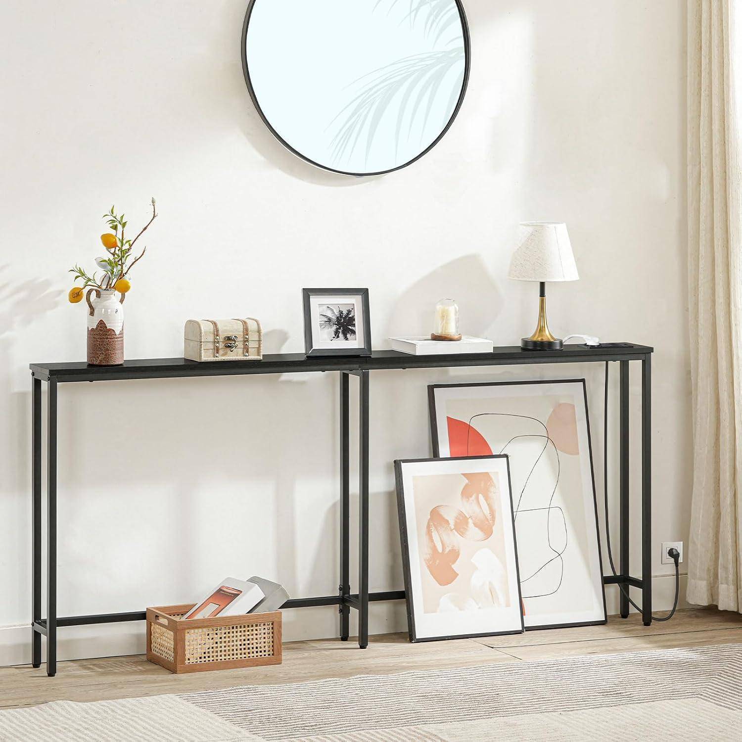 Konsolentisch schmaler Steckdosenleiste 180 x 15 x 80 cm Schwarz