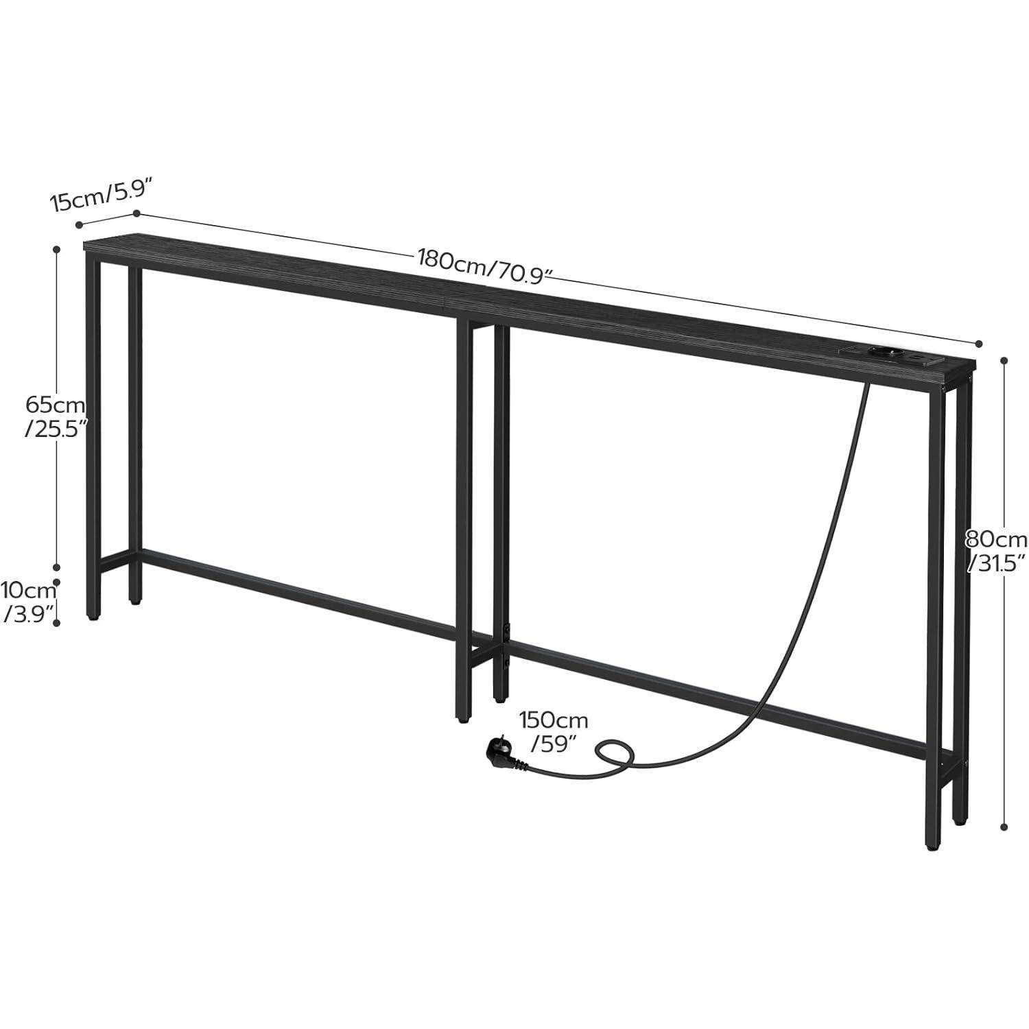 Konsolentisch schmaler Steckdosenleiste 180 x 15 x 80 cm Schwarz