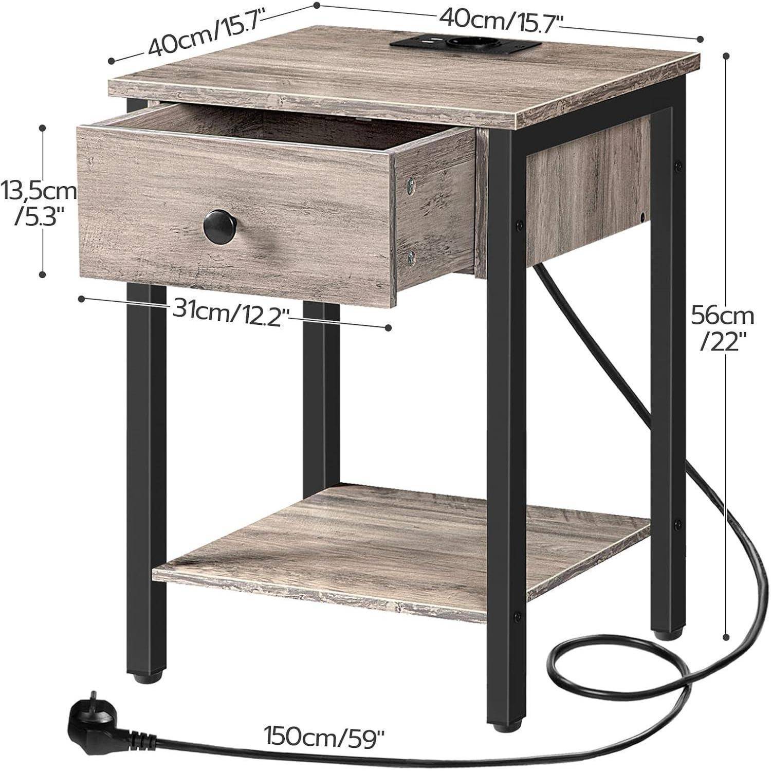 Nachttisch Ladestation Schublade USB Steckdose Grau 40 x 40 x 56 cm