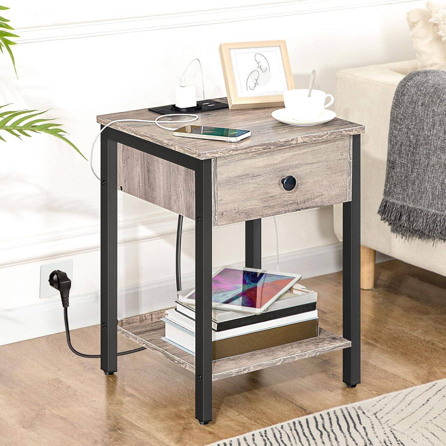 Nachttisch Ladestation Schublade USB Steckdose Grau 40 x 40 x 56 cm