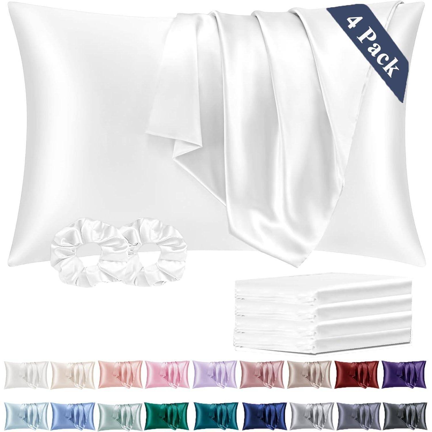 Satin Kissenbezug 50x75 Weiß 4er 50x75cm(4pc) with 2 Haargummis Weiß 4